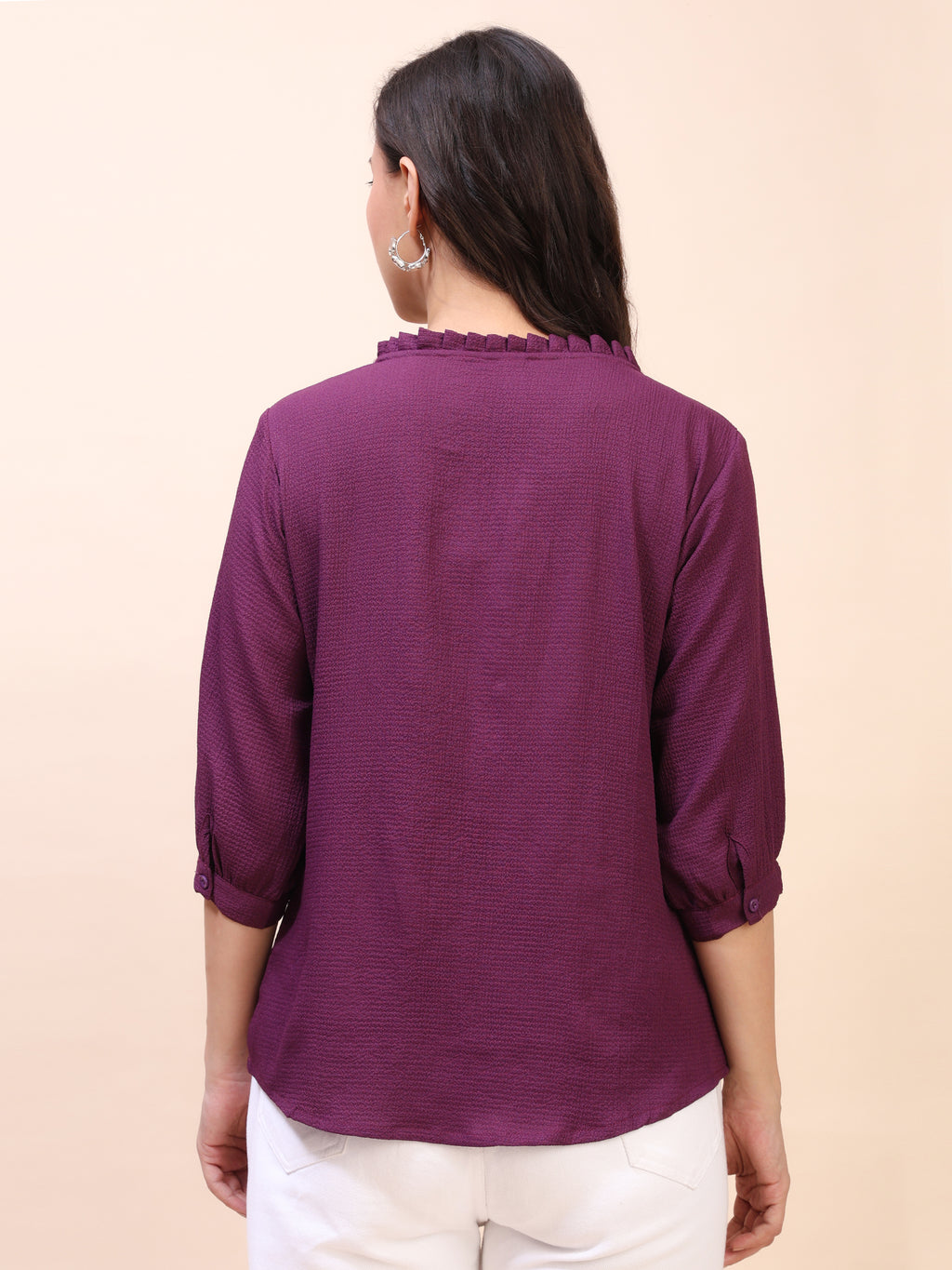 Classic Ruffle Detail Mandarin Collar Top