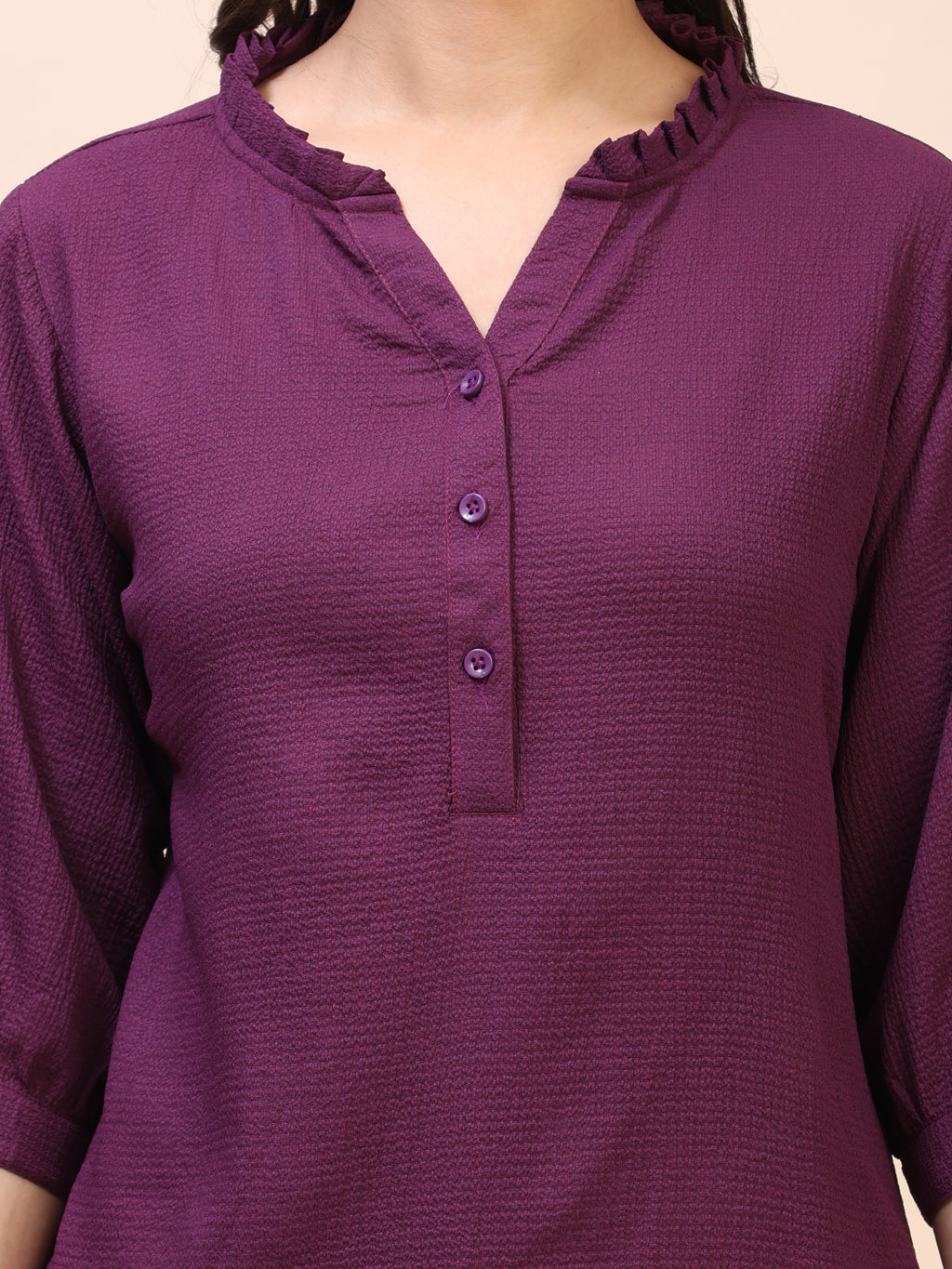 Classic Ruffle Detail Mandarin Collar Top