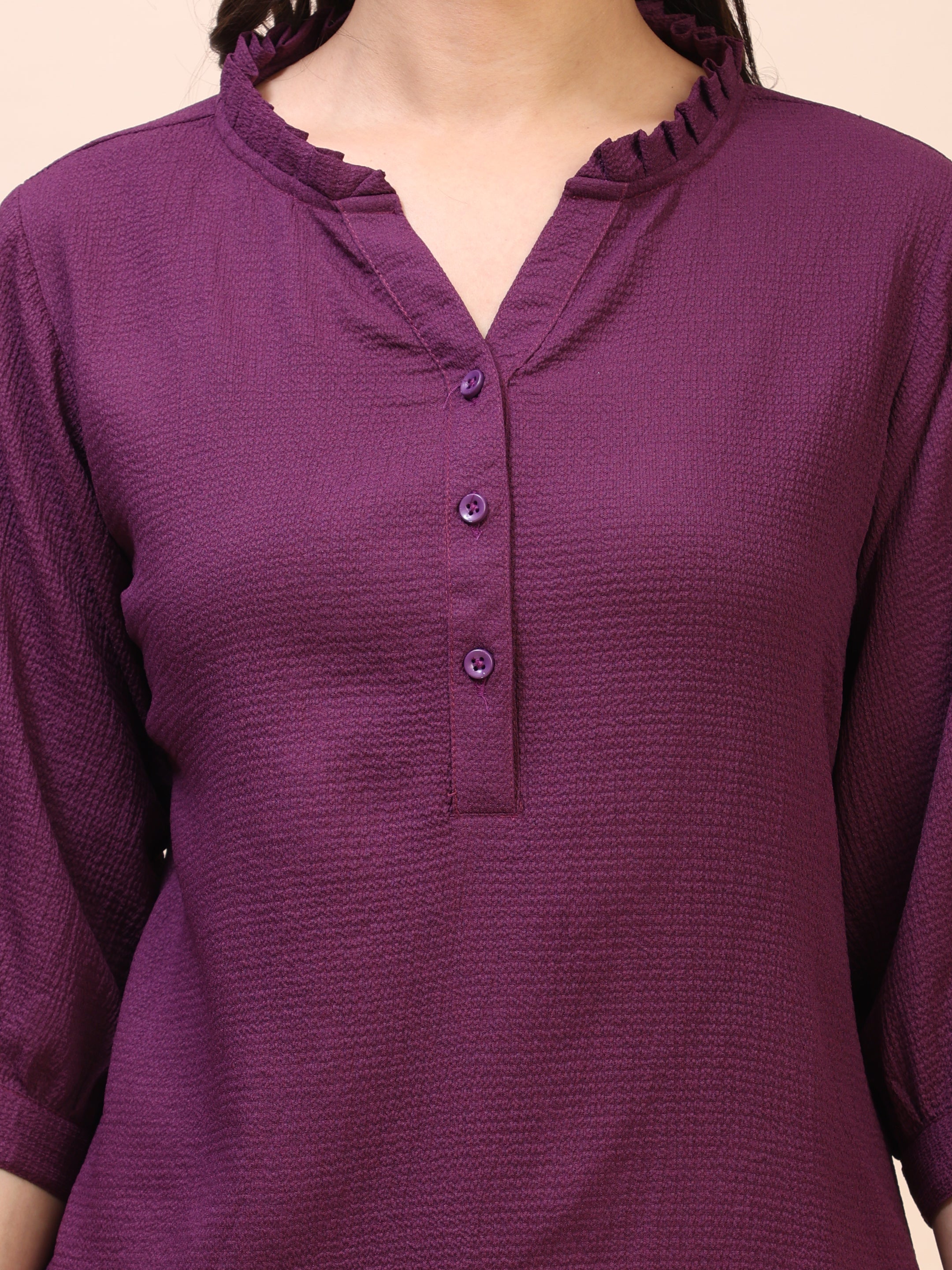 Classic Ruffle Detail Mandarin Collar Top