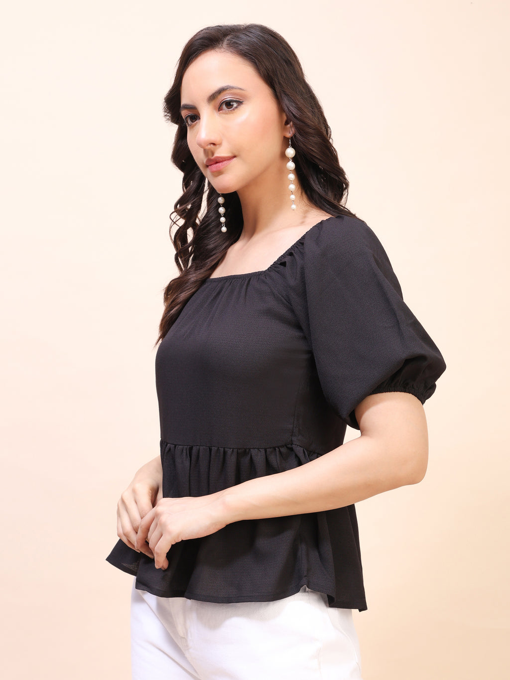 Ruffle Detail Square Neck Peplum Top