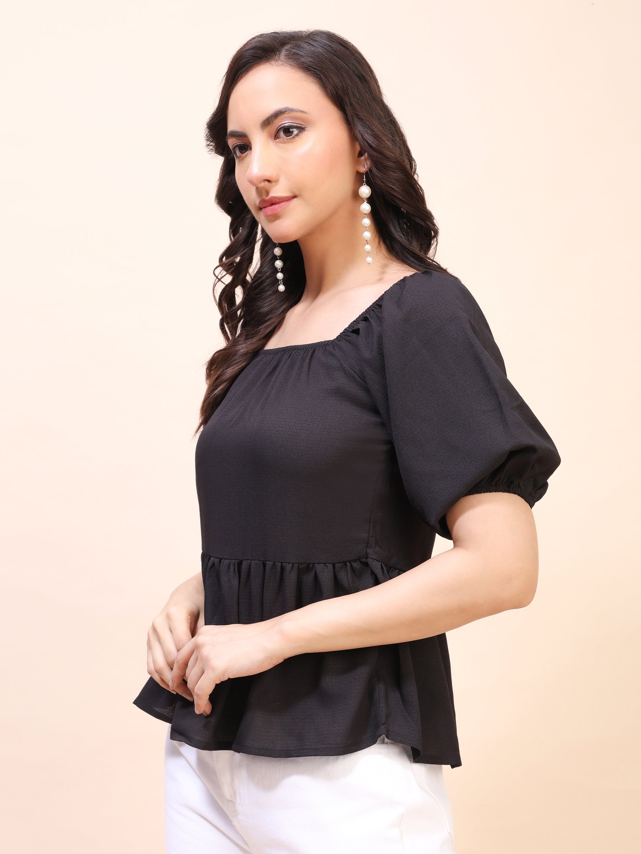 Ruffle Detail Square Neck Peplum Top
