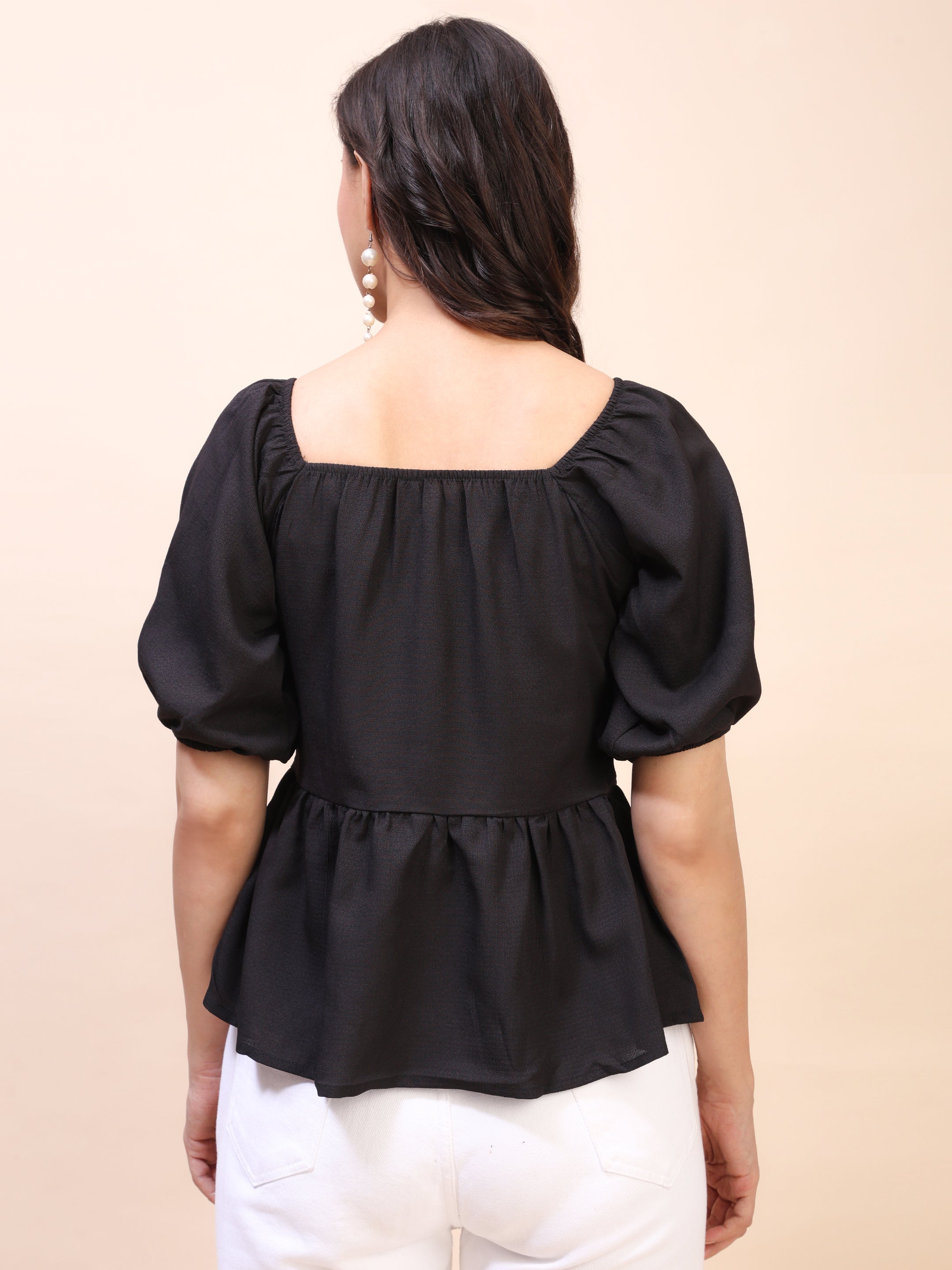 Ruffle Detail Square Neck Peplum Top