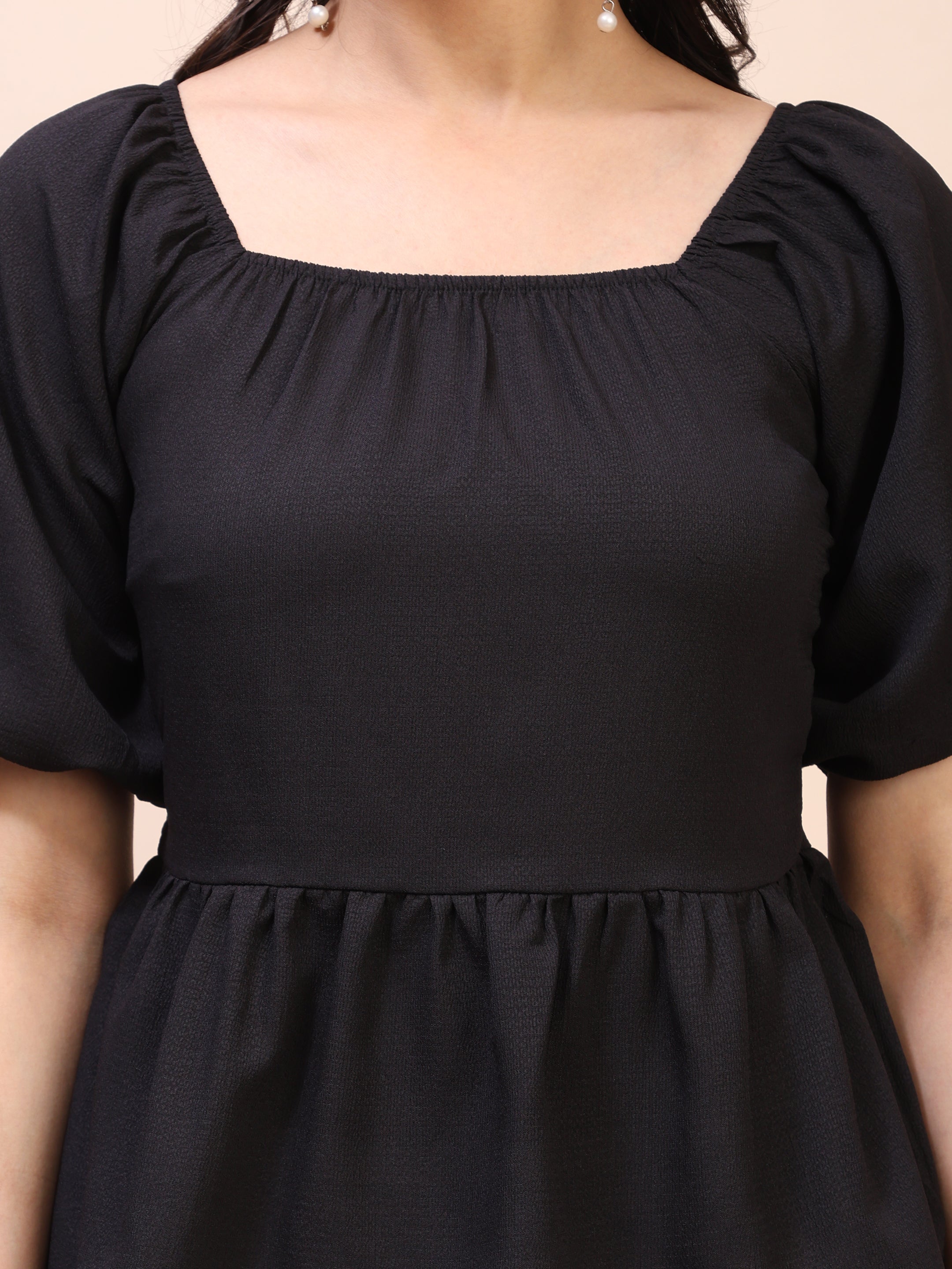 Ruffle Detail Square Neck Peplum Top