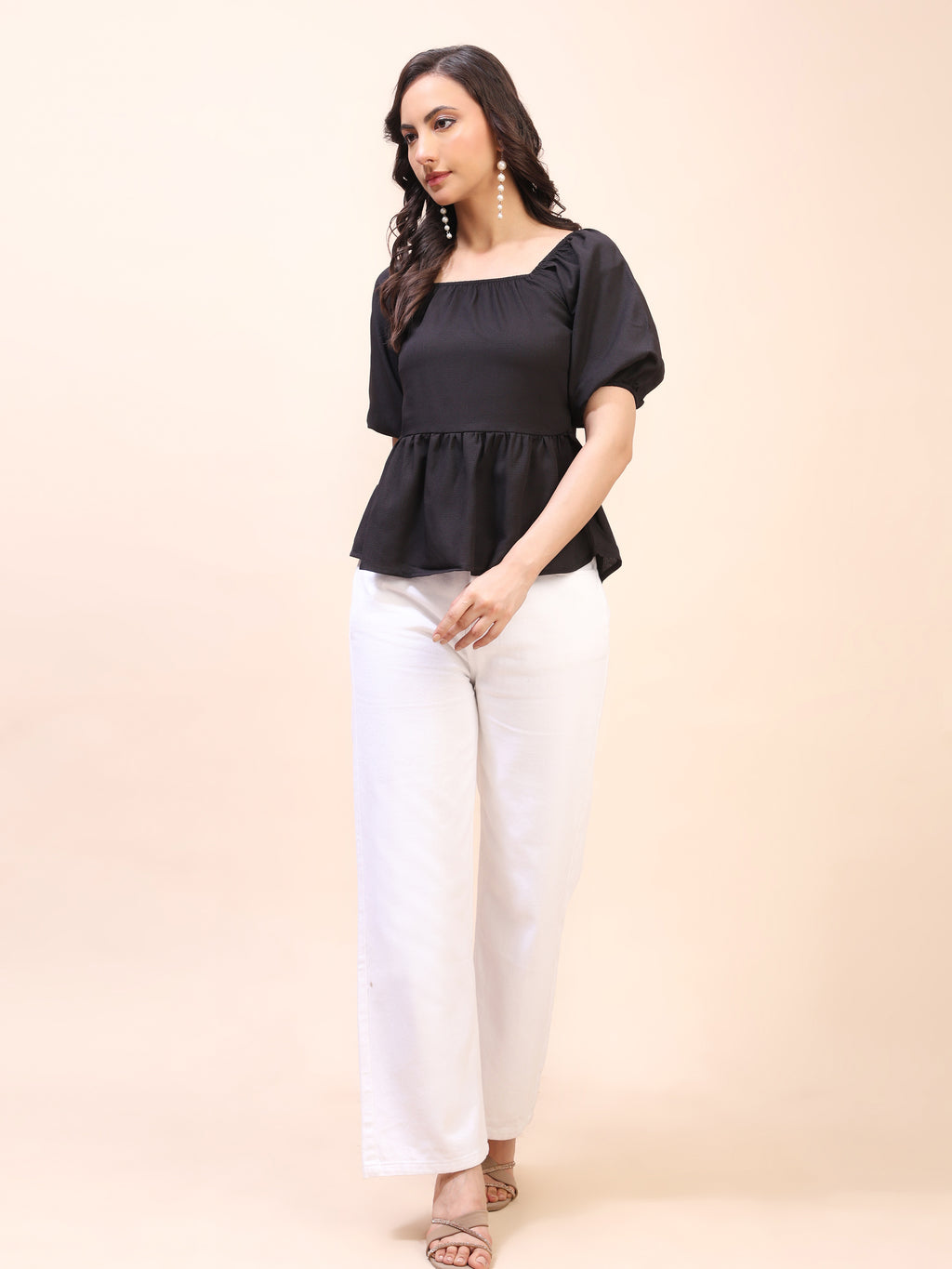 Ruffle Detail Square Neck Peplum Top