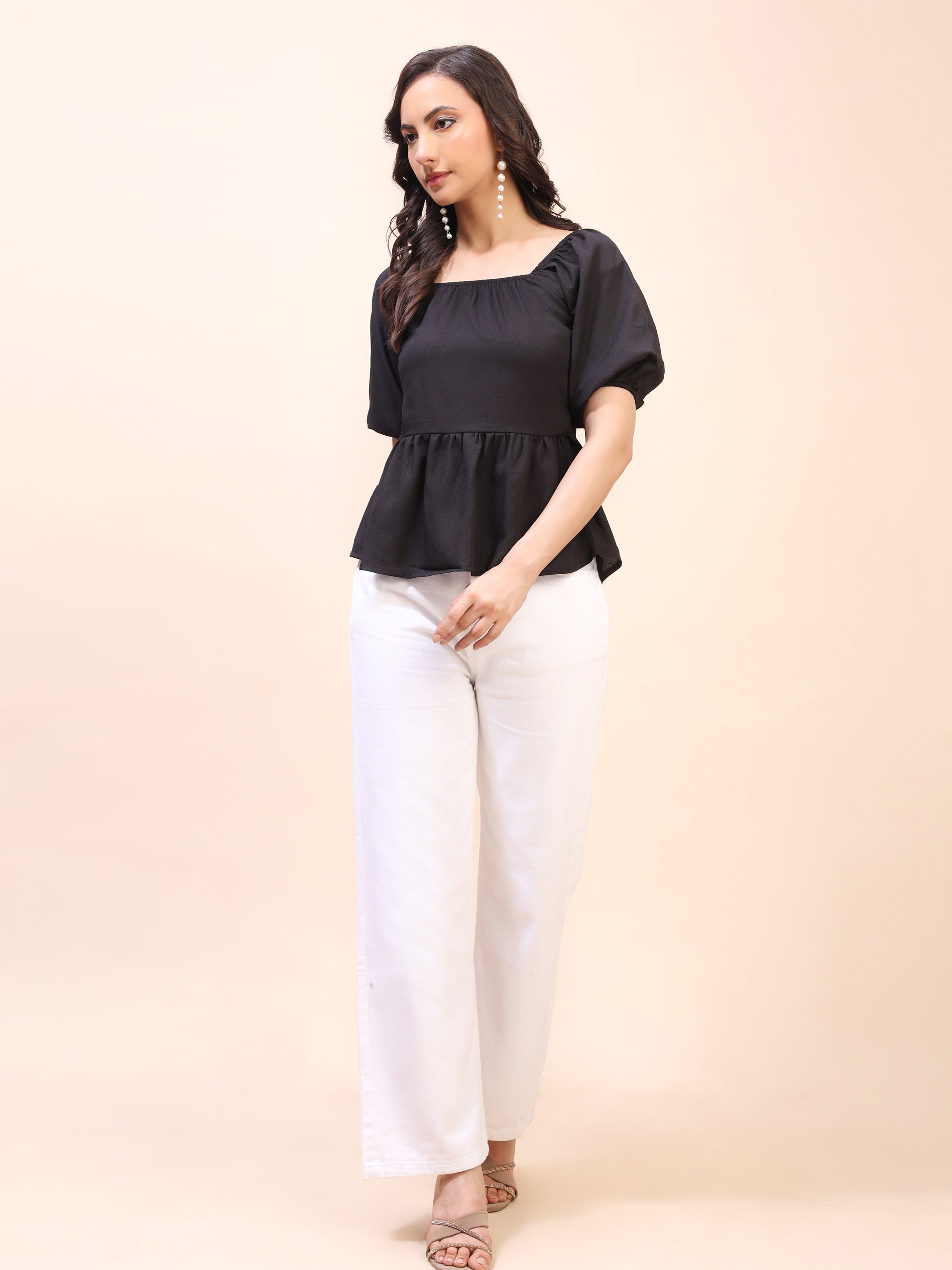 Ruffle Detail Square Neck Peplum Top
