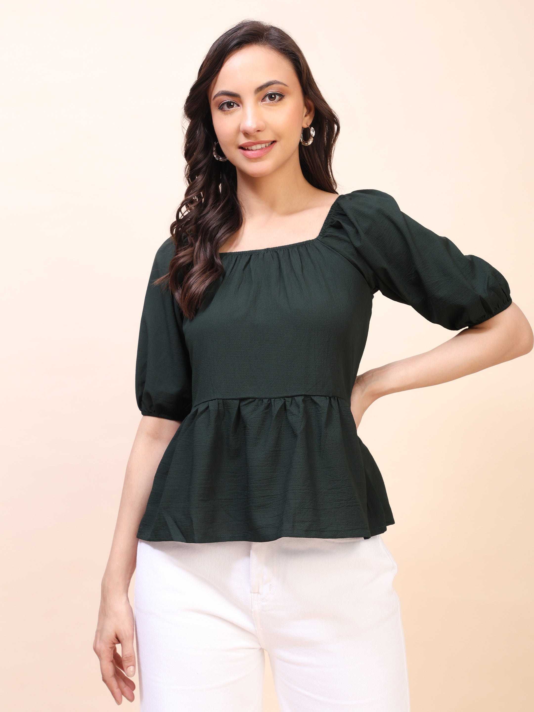 Ruffle Detail Square Neck Peplum Top