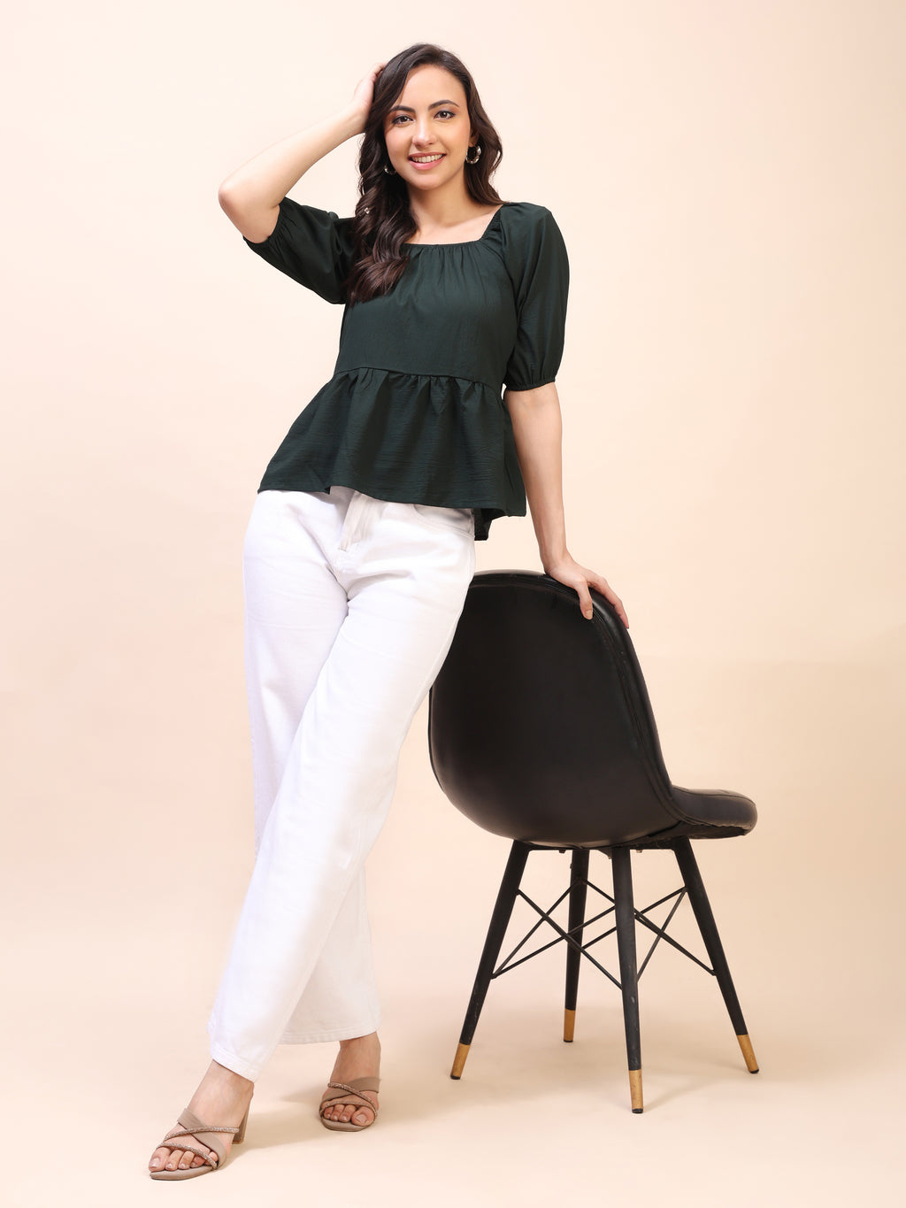 Ruffle Detail Square Neck Peplum Top