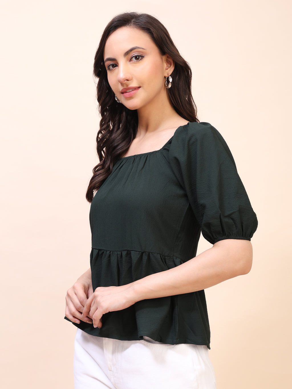 Ruffle Detail Square Neck Peplum Top