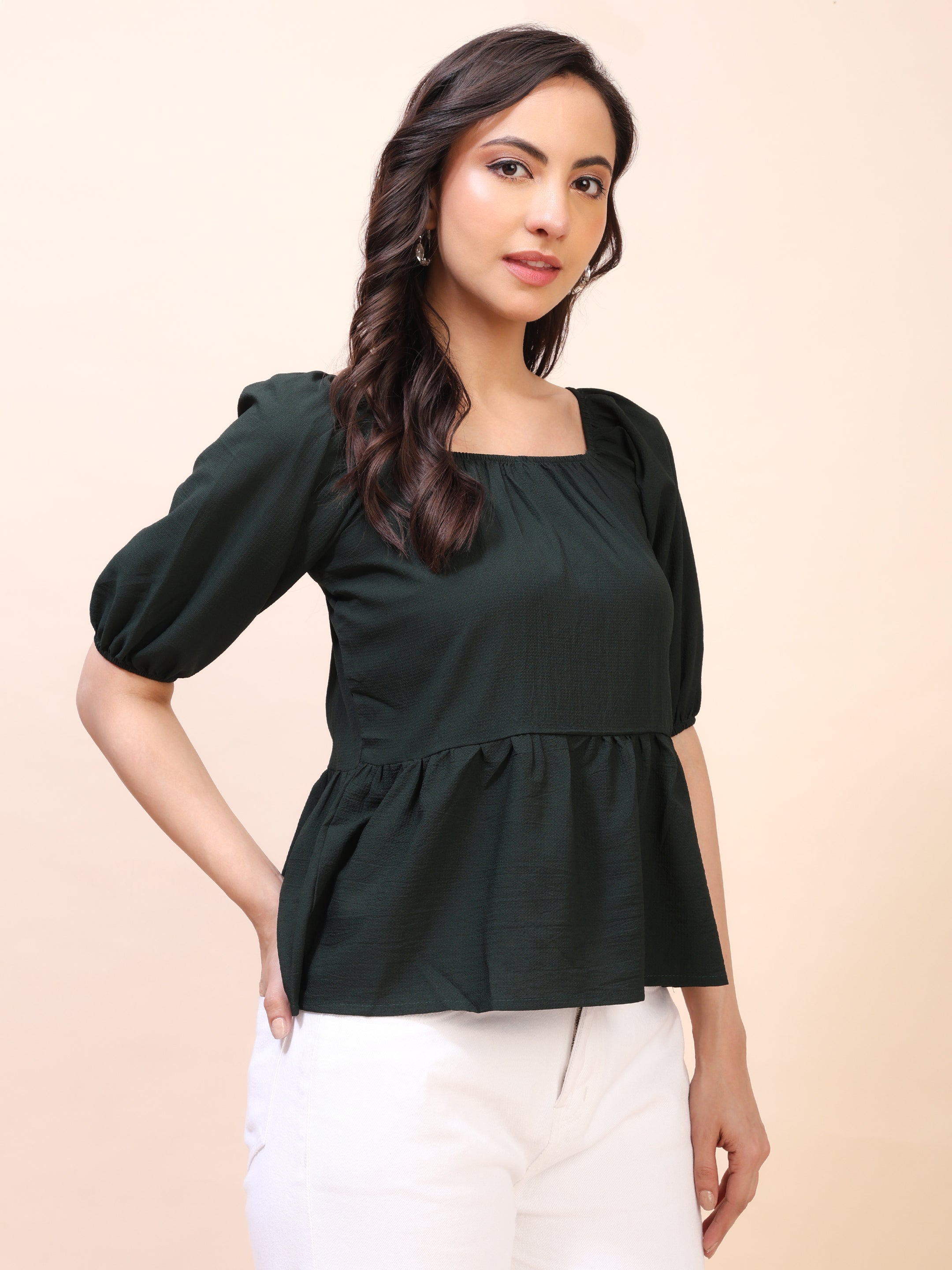 Ruffle Detail Square Neck Peplum Top