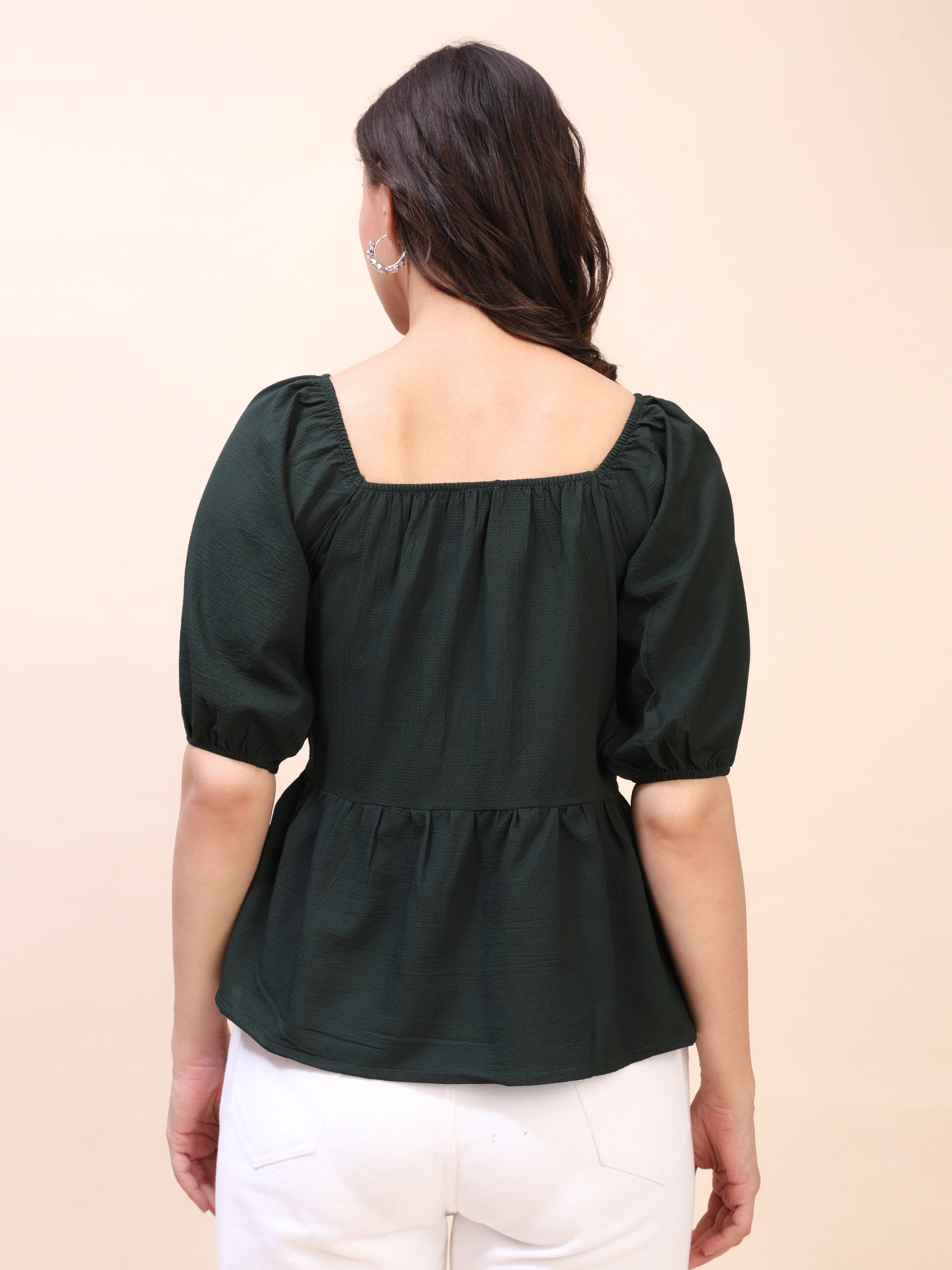 Ruffle Detail Square Neck Peplum Top