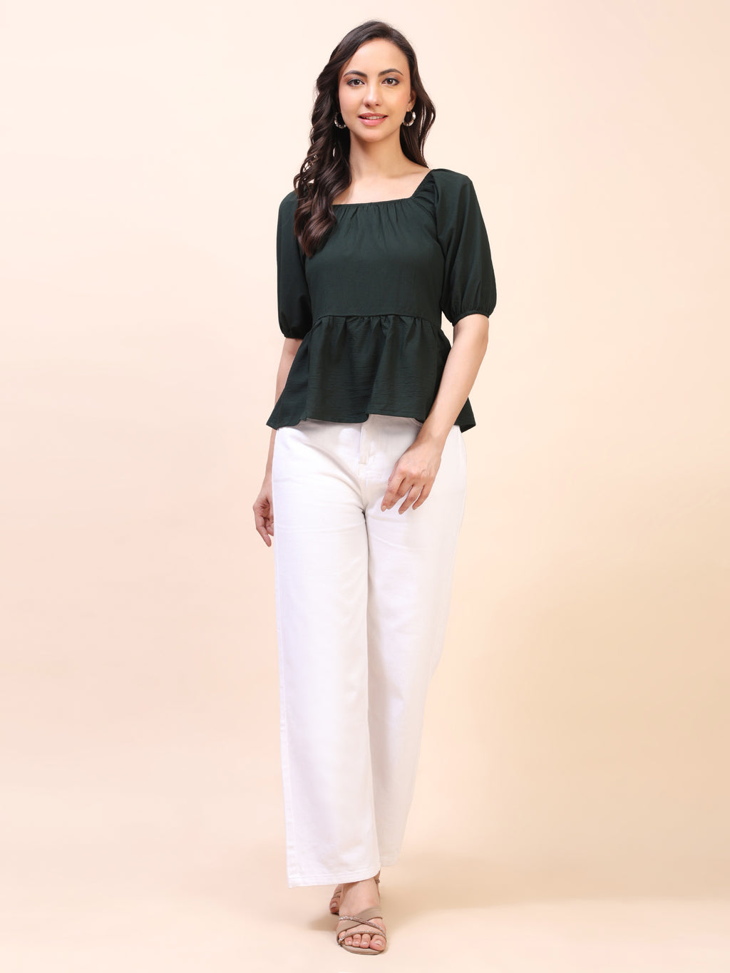 Ruffle Detail Square Neck Peplum Top