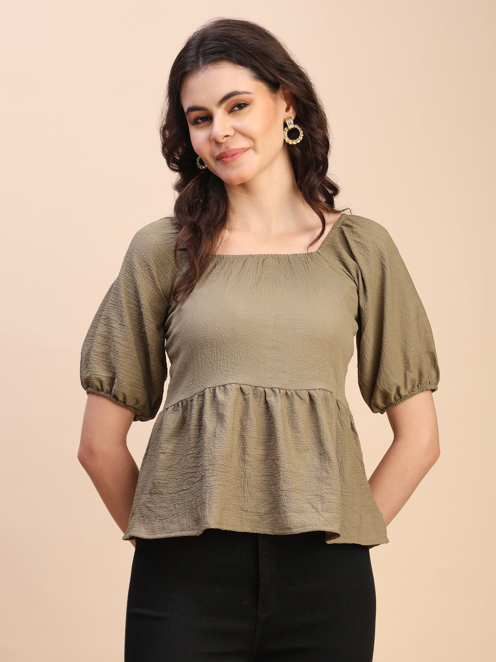Ruffle Detail Square Neck Peplum Top