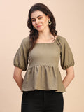 Ruffle Detail Square Neck Peplum Top