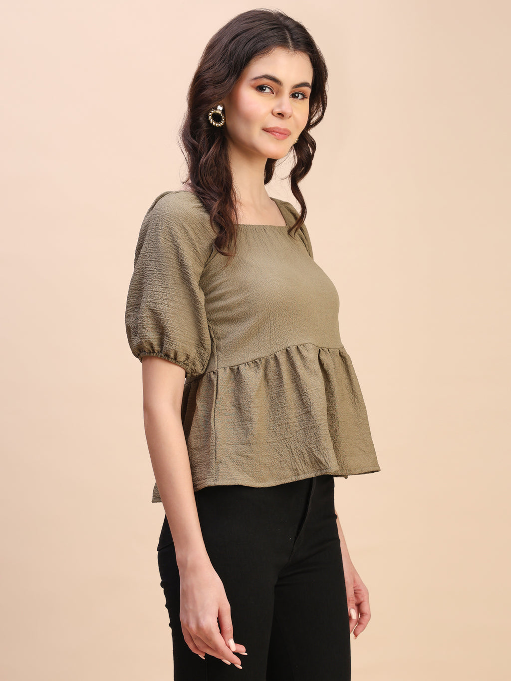 Ruffle Detail Square Neck Peplum Top
