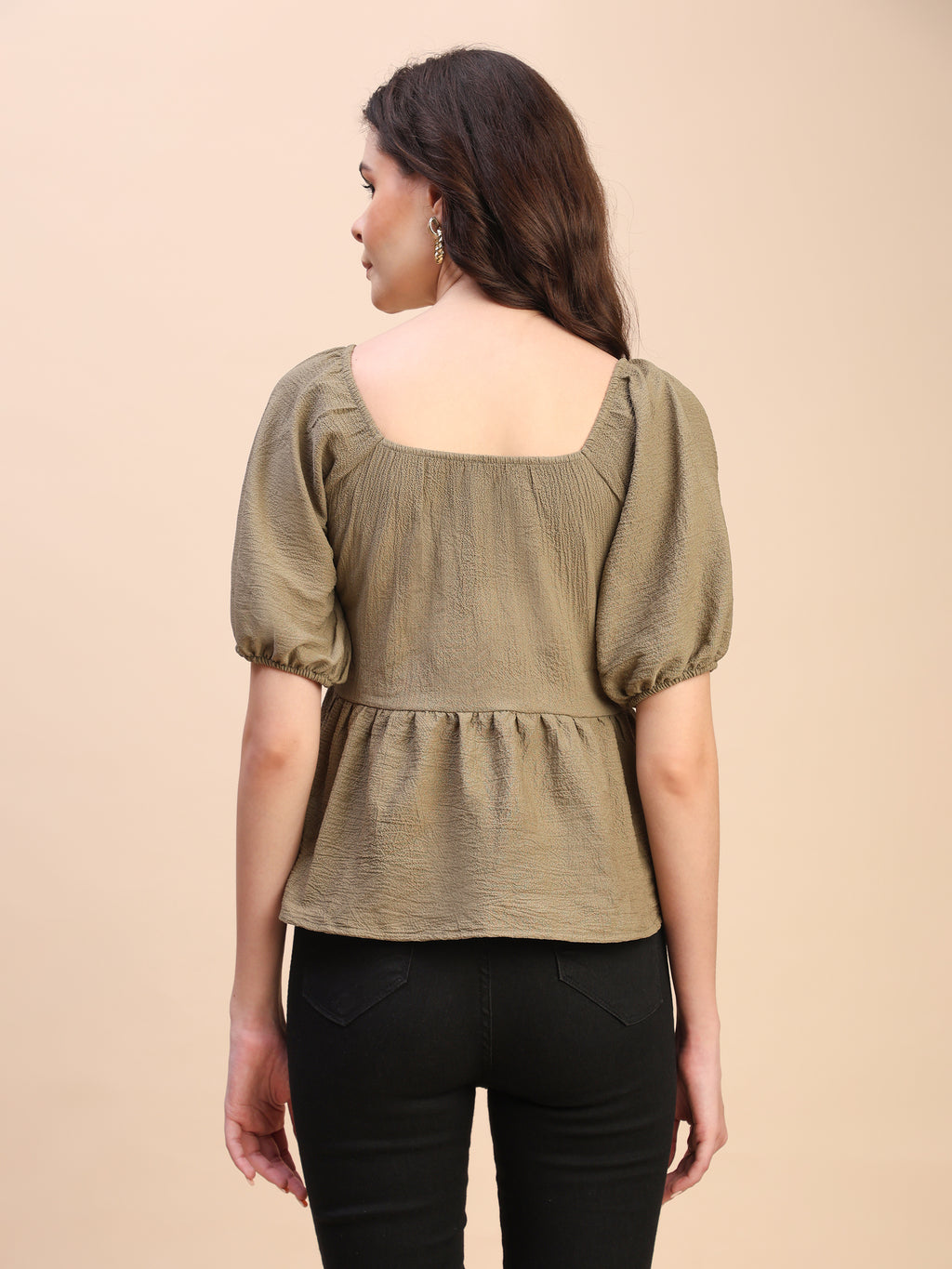 Ruffle Detail Square Neck Peplum Top