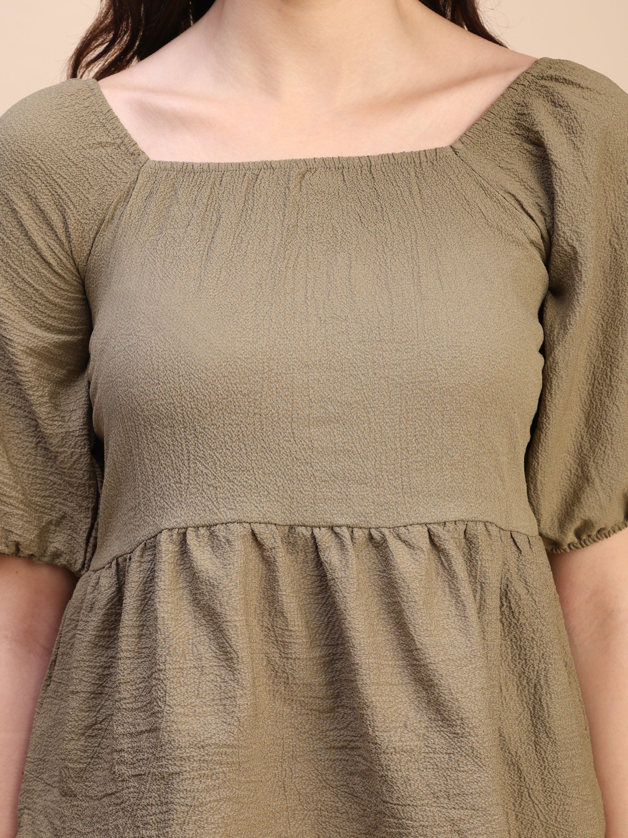 Ruffle Detail Square Neck Peplum Top