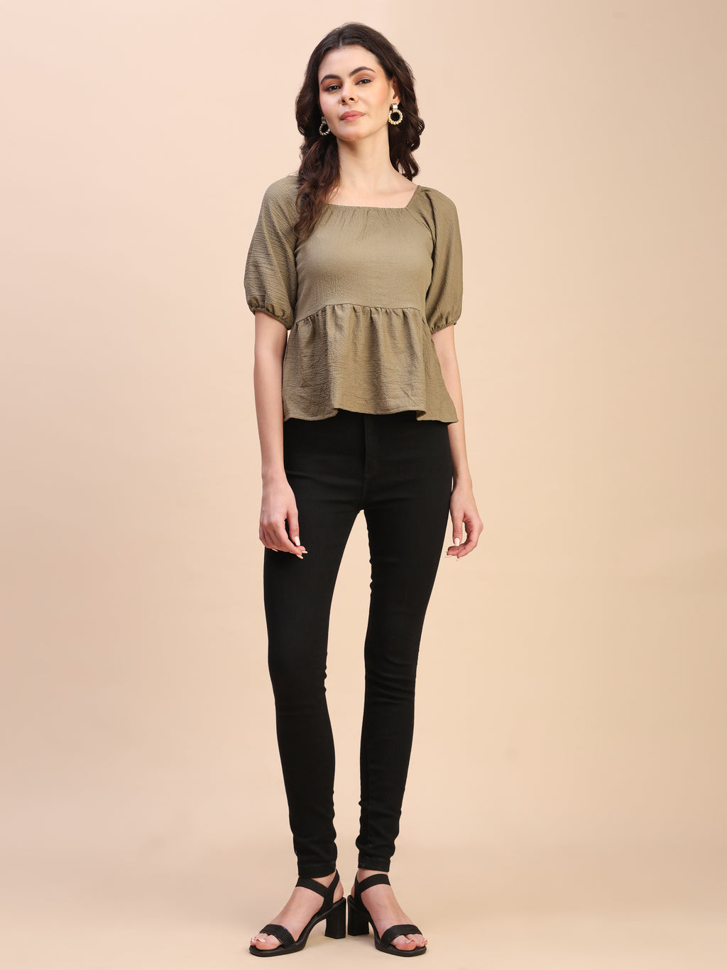 Ruffle Detail Square Neck Peplum Top