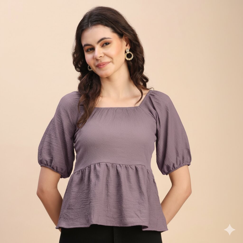 Ruffle Detail Square Neck Peplum Top