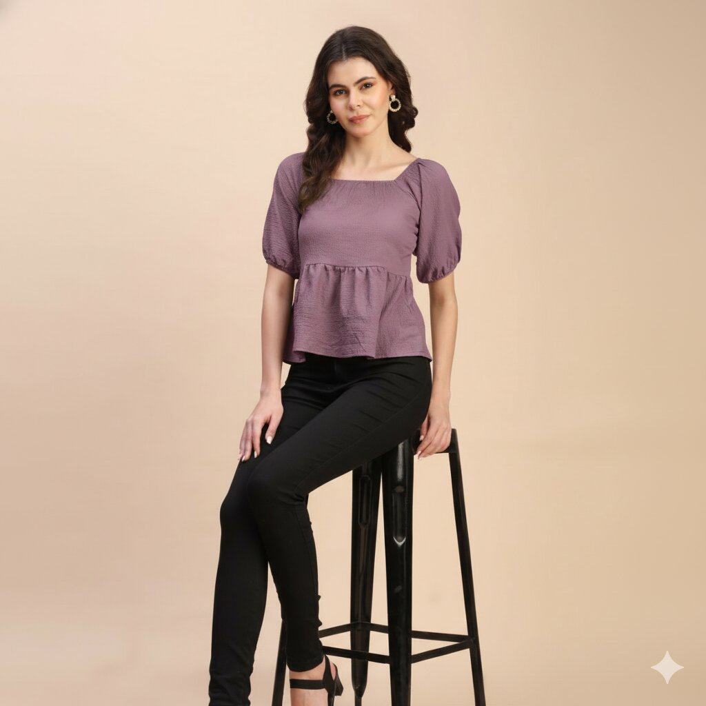Ruffle Detail Square Neck Peplum Top