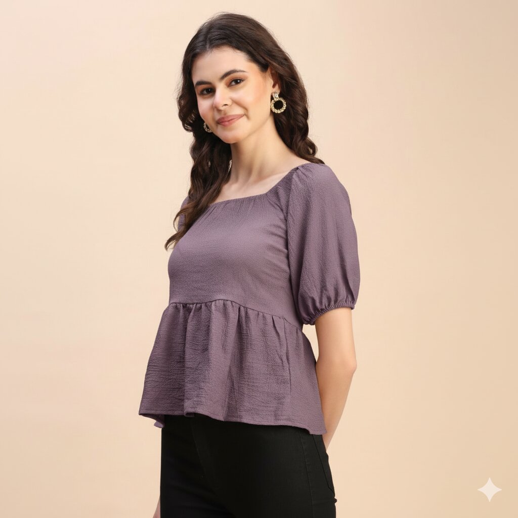 Ruffle Detail Square Neck Peplum Top