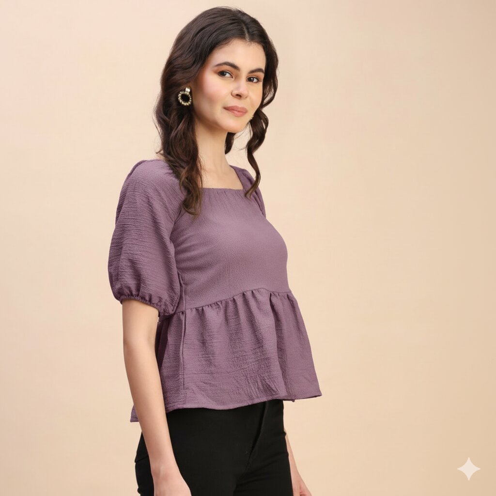 Ruffle Detail Square Neck Peplum Top