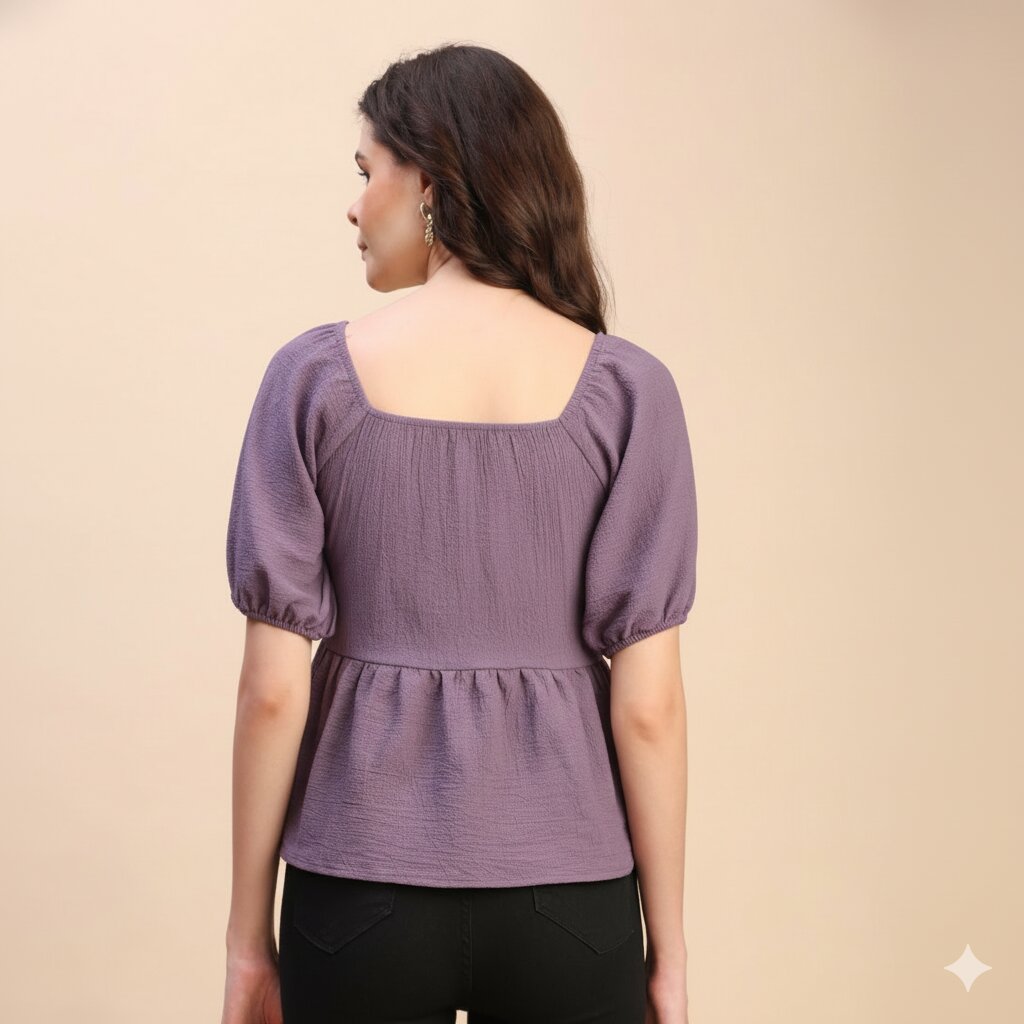 Ruffle Detail Square Neck Peplum Top
