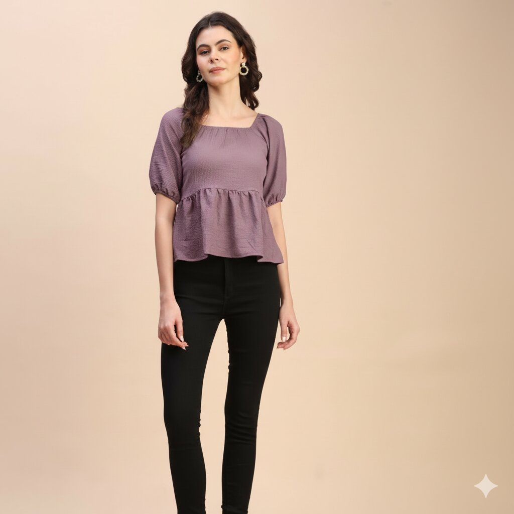 Ruffle Detail Square Neck Peplum Top