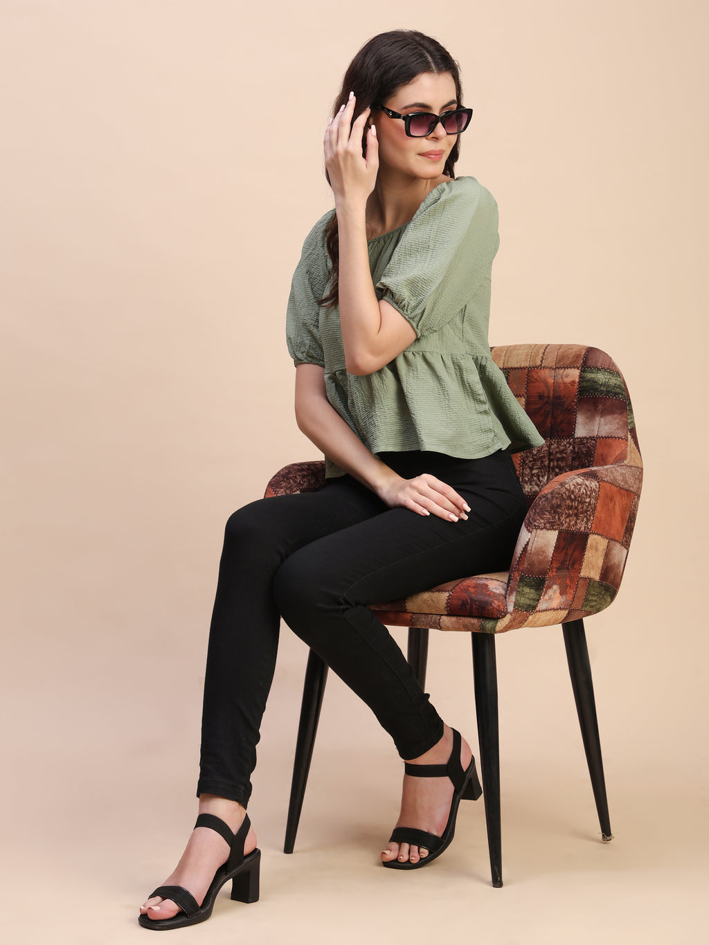 Ruffle Detail Square Neck Peplum Top