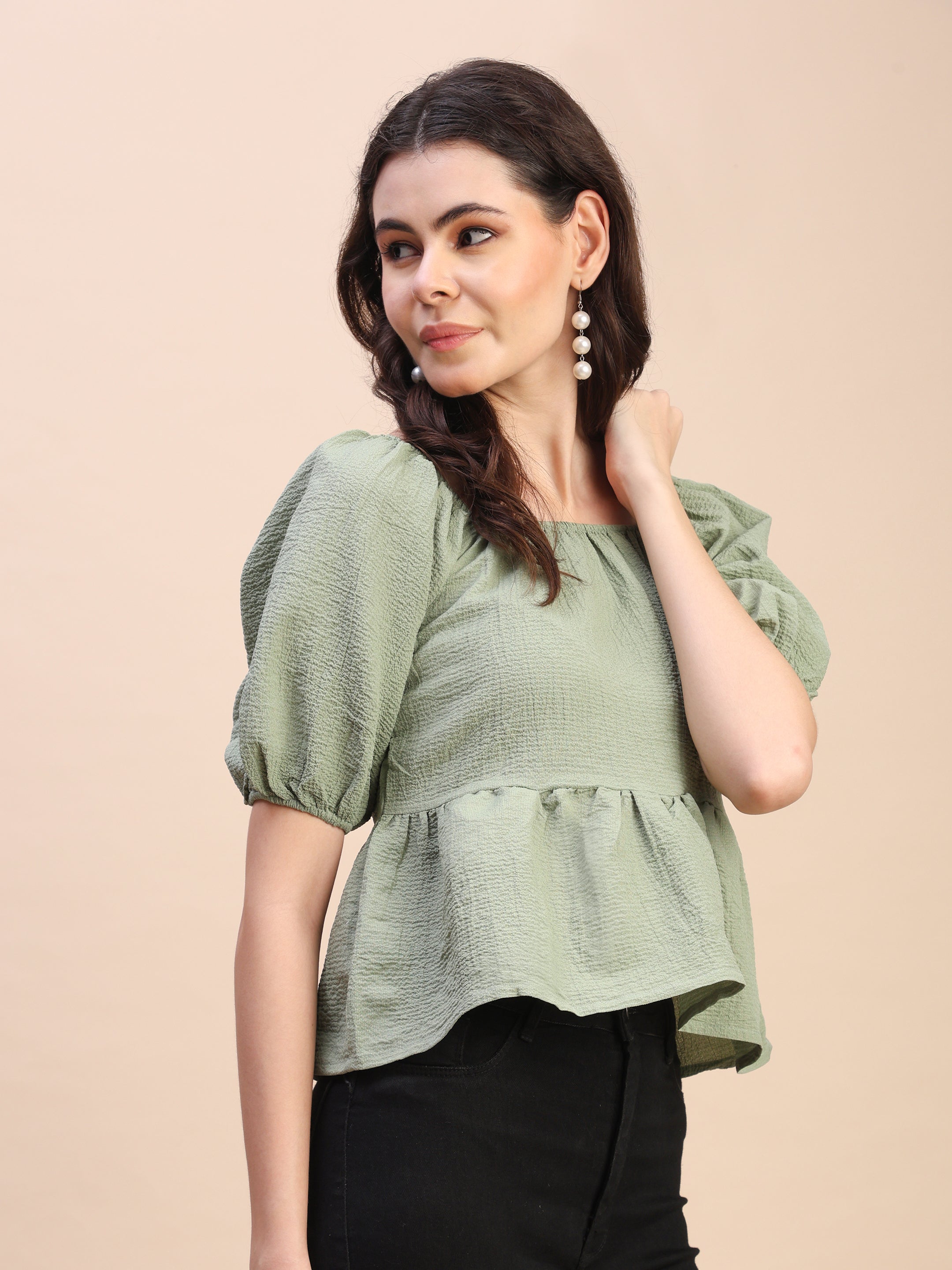 Ruffle Detail Square Neck Peplum Top