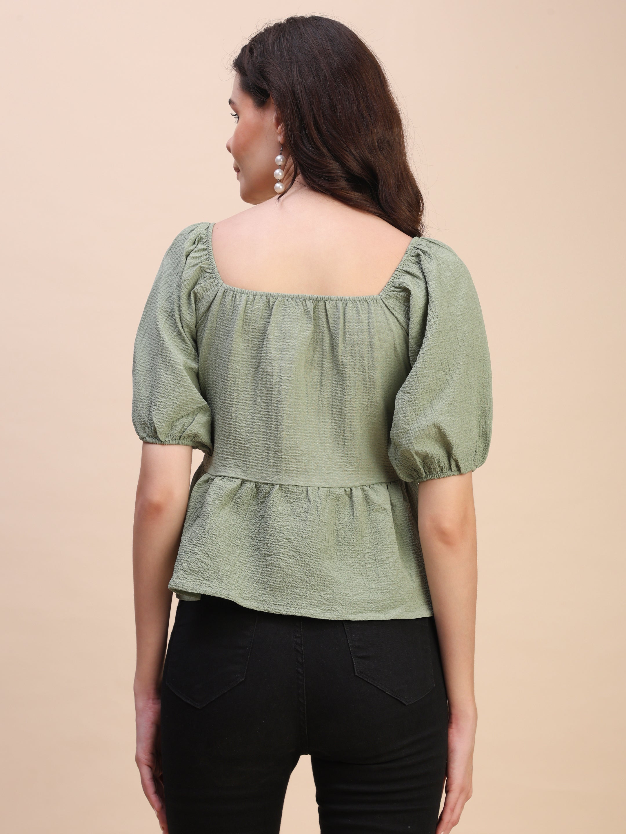 Ruffle Detail Square Neck Peplum Top