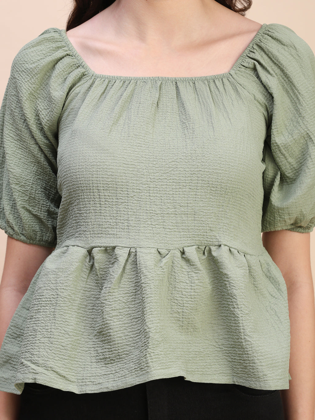 Ruffle Detail Square Neck Peplum Top