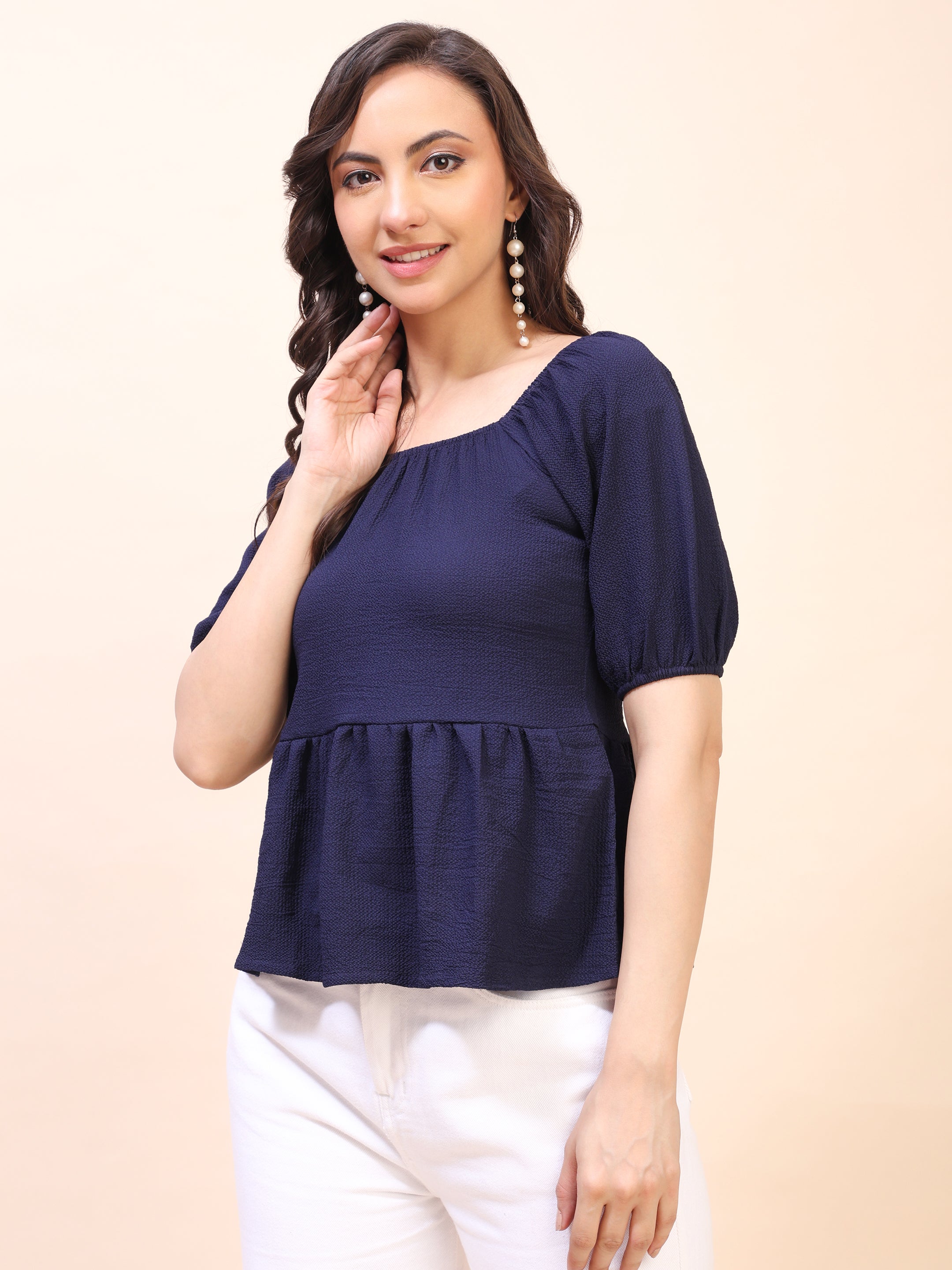 Ruffle Detail Square Neck Peplum Top