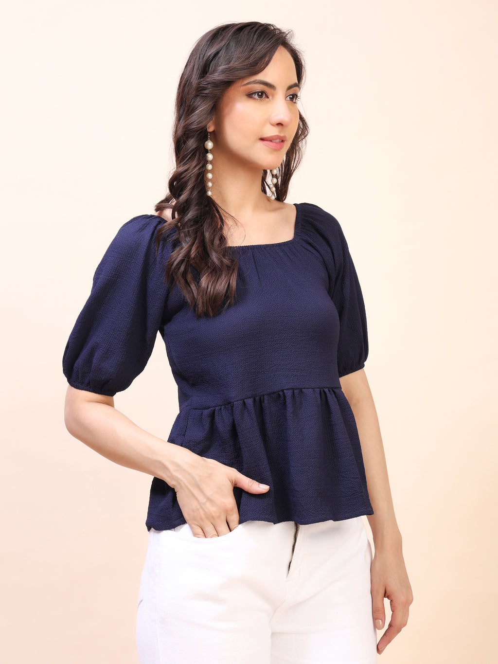 Ruffle Detail Square Neck Peplum Top