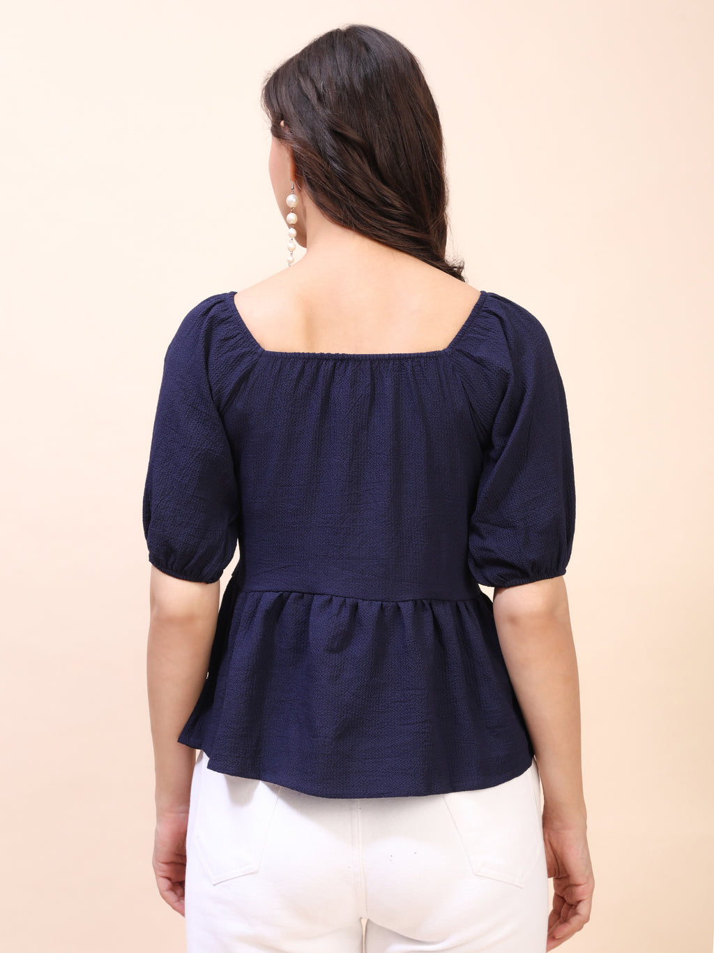 Ruffle Detail Square Neck Peplum Top