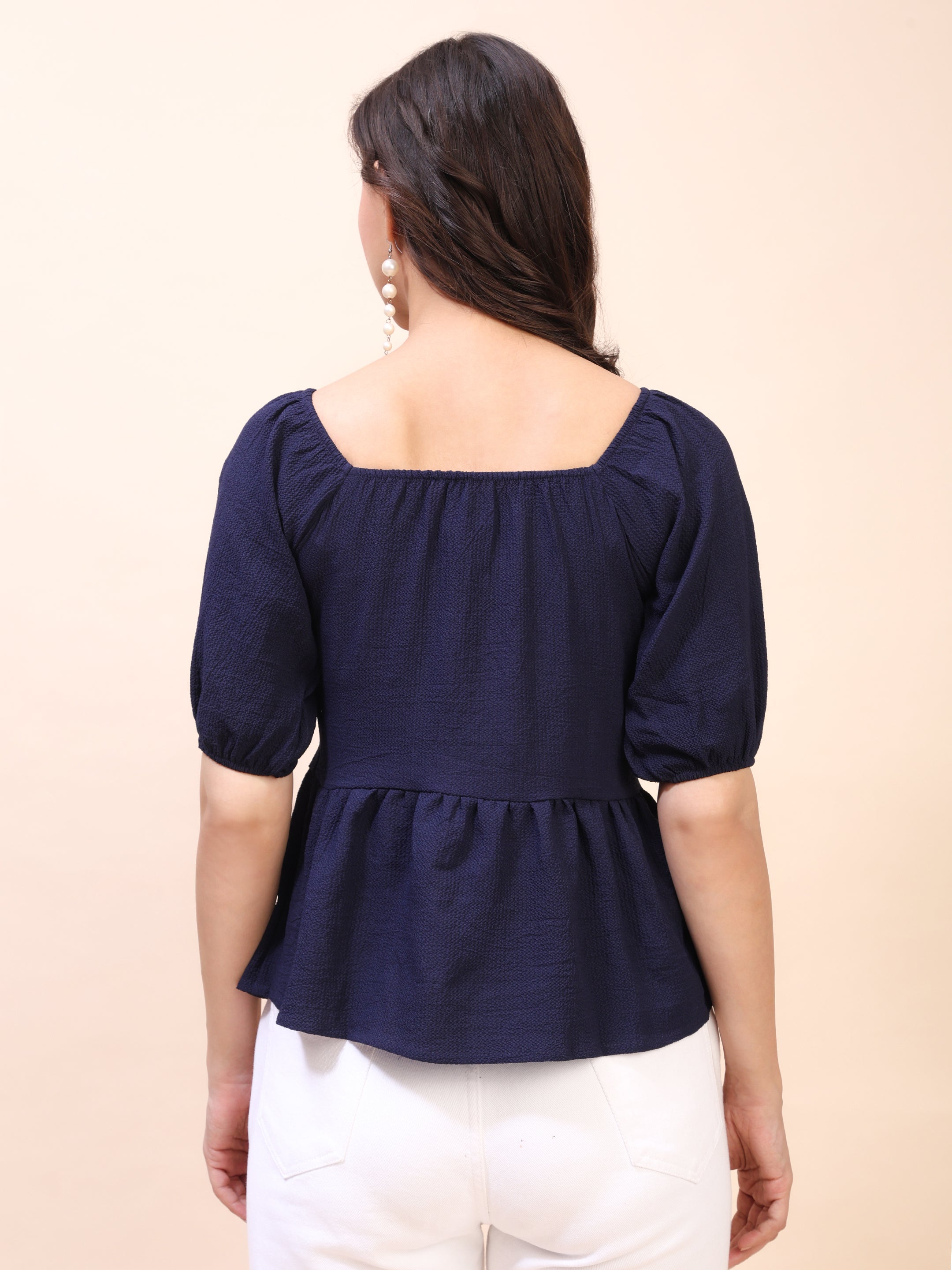 Ruffle Detail Square Neck Peplum Top