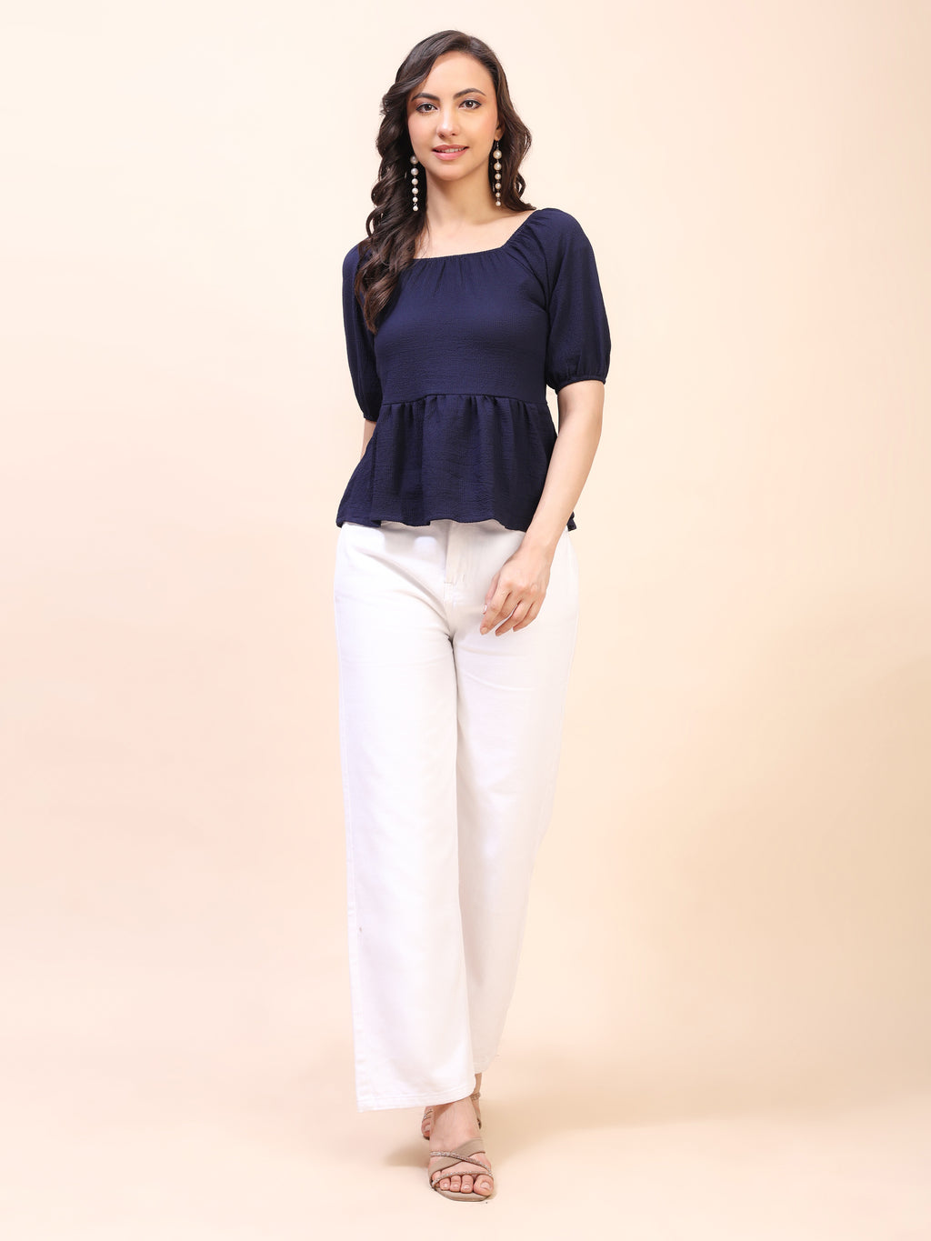 Ruffle Detail Square Neck Peplum Top