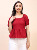 Ruffle Detail Square Neck Peplum Top