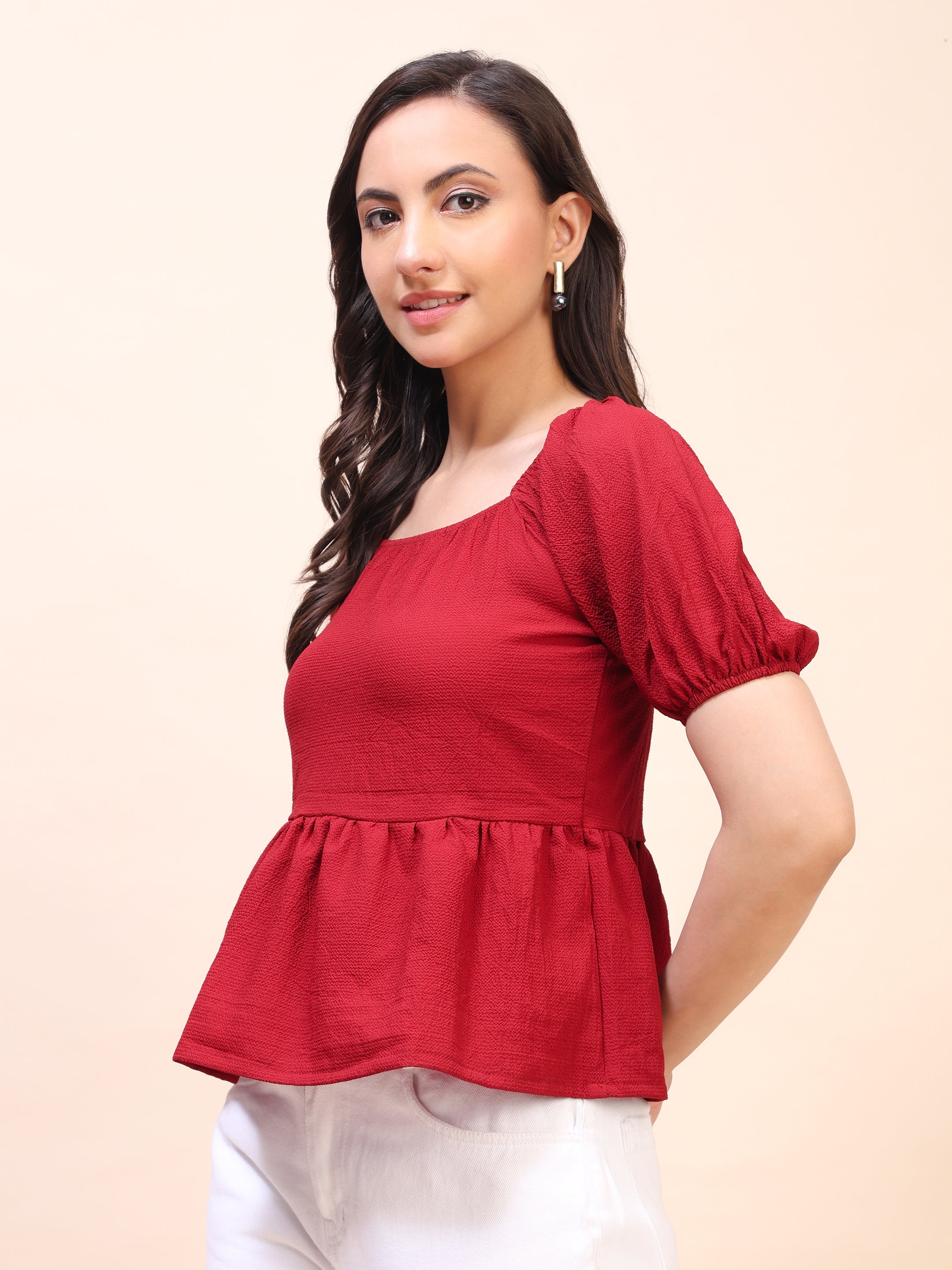 Ruffle Detail Square Neck Peplum Top