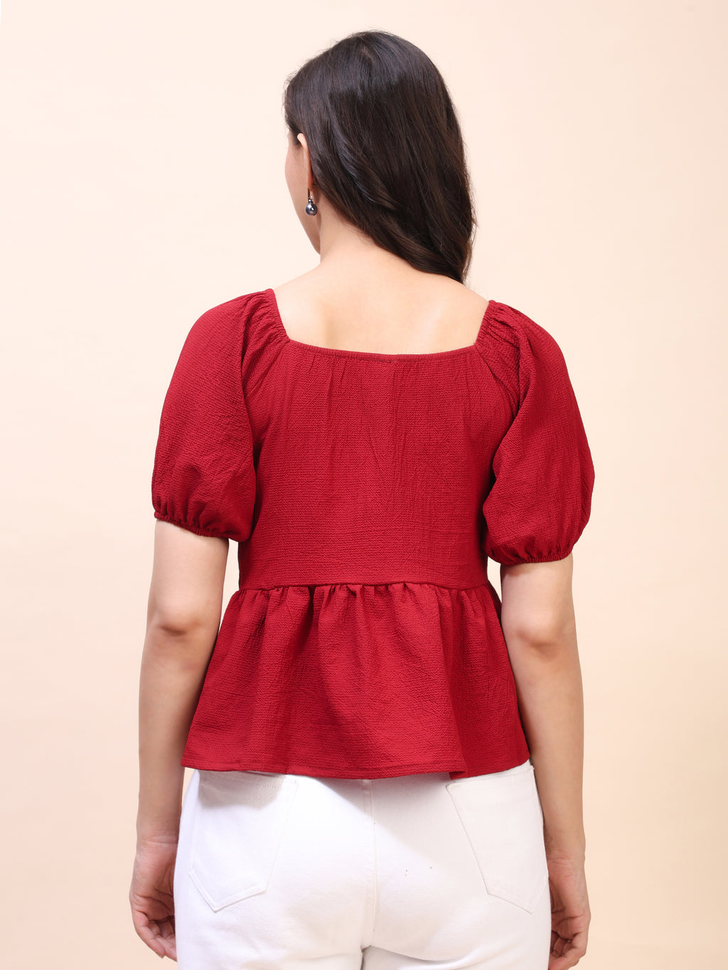 Ruffle Detail Square Neck Peplum Top