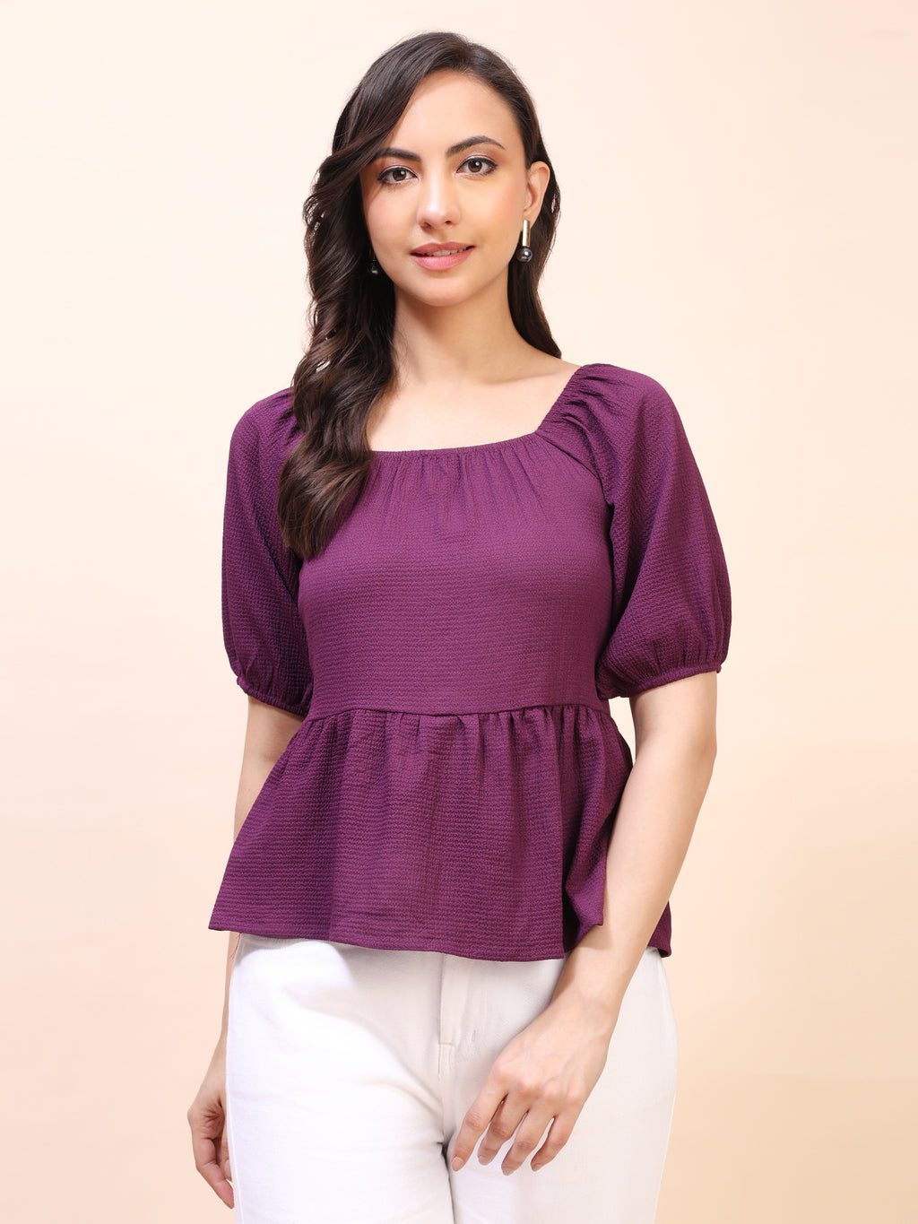 Ruffle Detail Square Neck Peplum Top