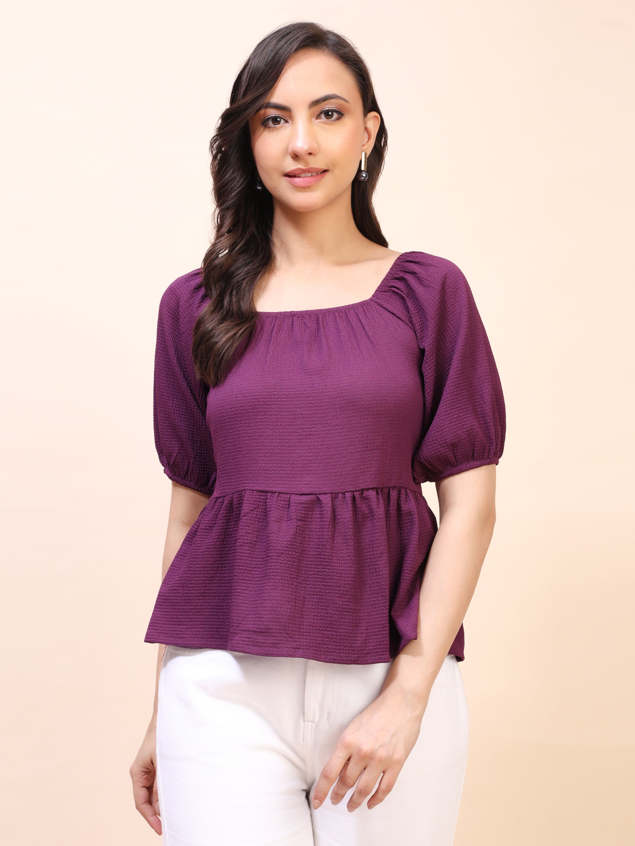 Ruffle Detail Square Neck Peplum Top