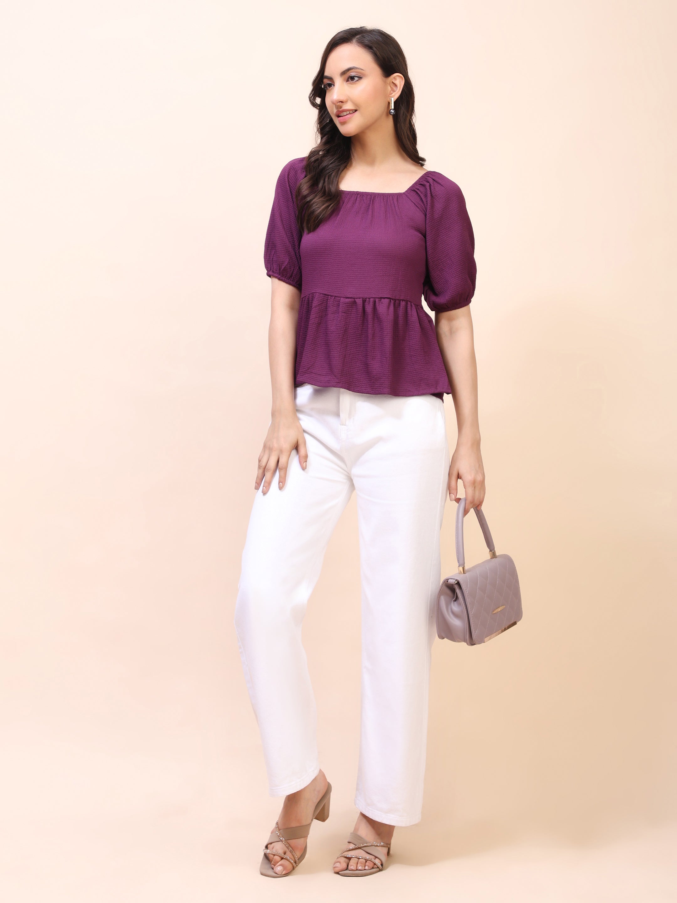 Ruffle Detail Square Neck Peplum Top