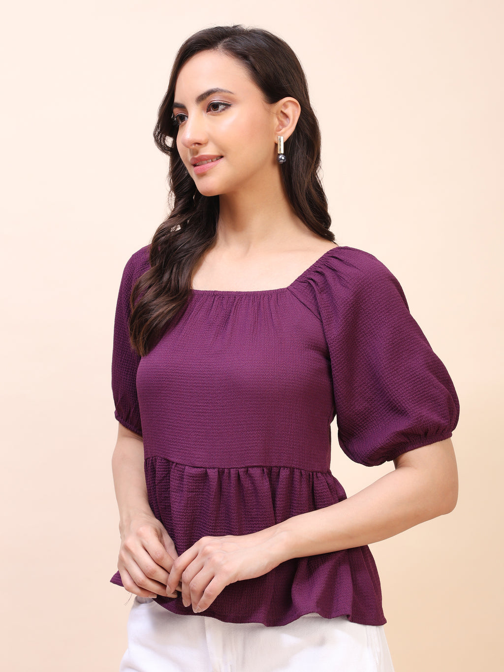 Ruffle Detail Square Neck Peplum Top