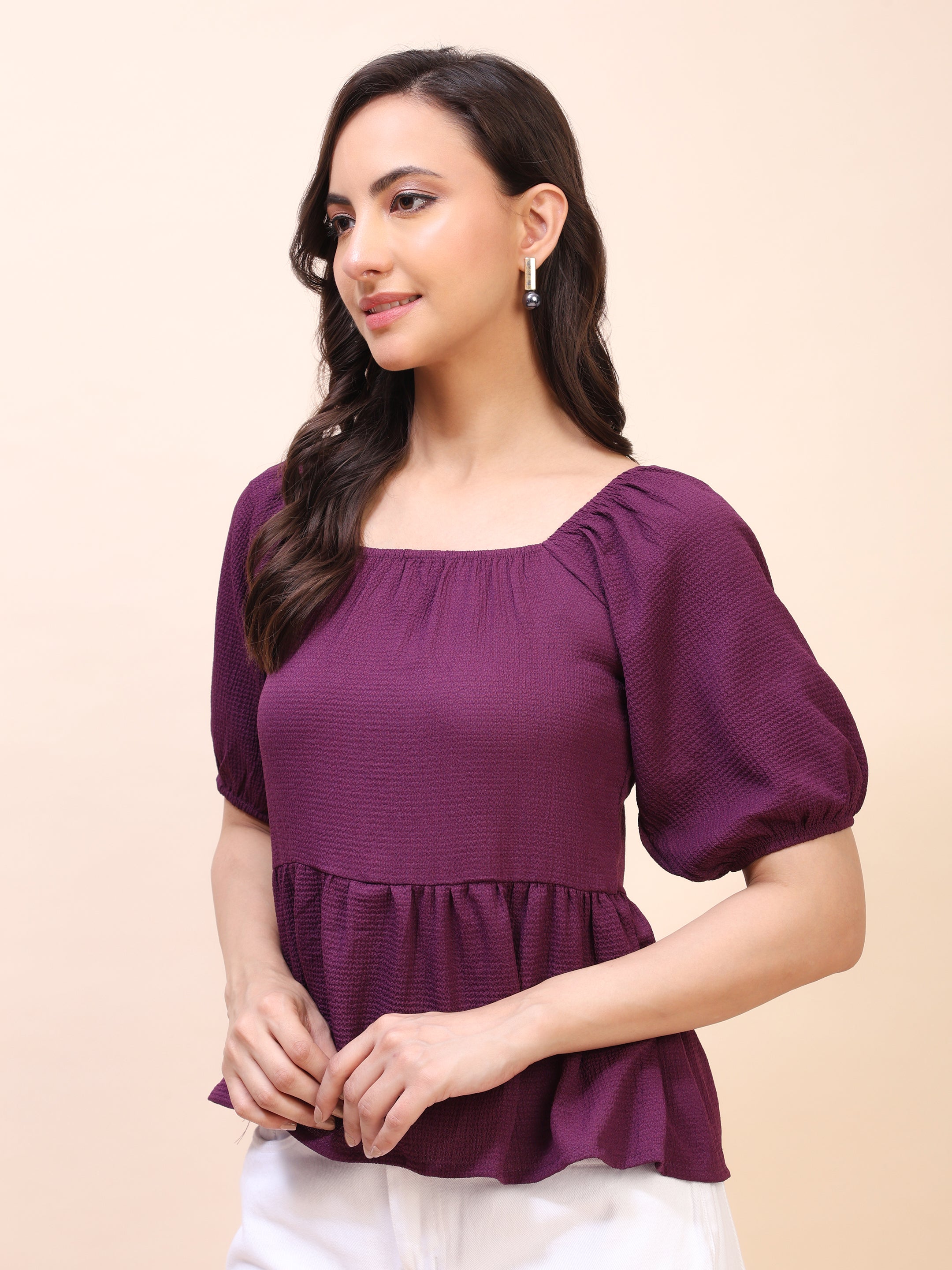 Ruffle Detail Square Neck Peplum Top