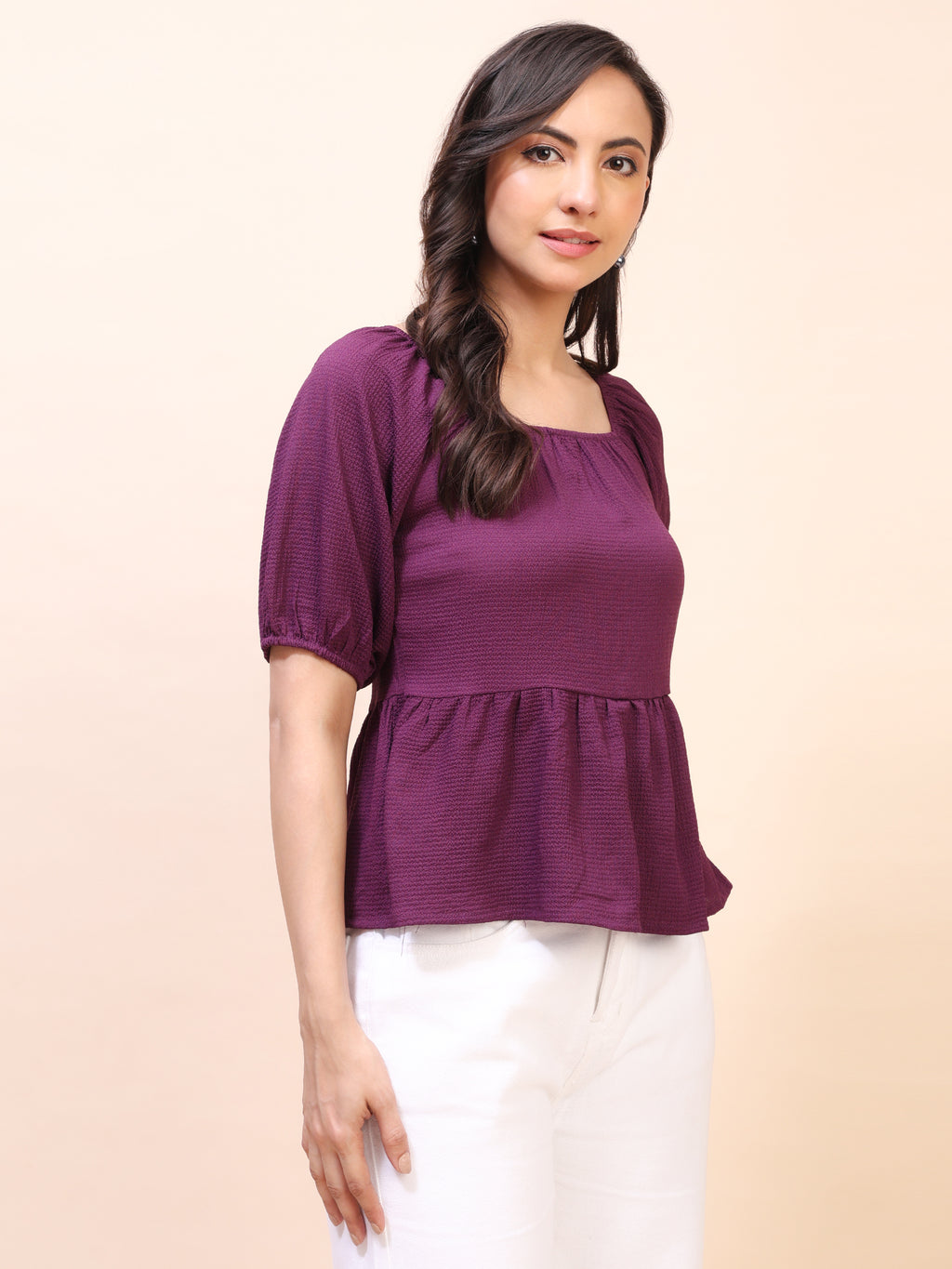 Ruffle Detail Square Neck Peplum Top