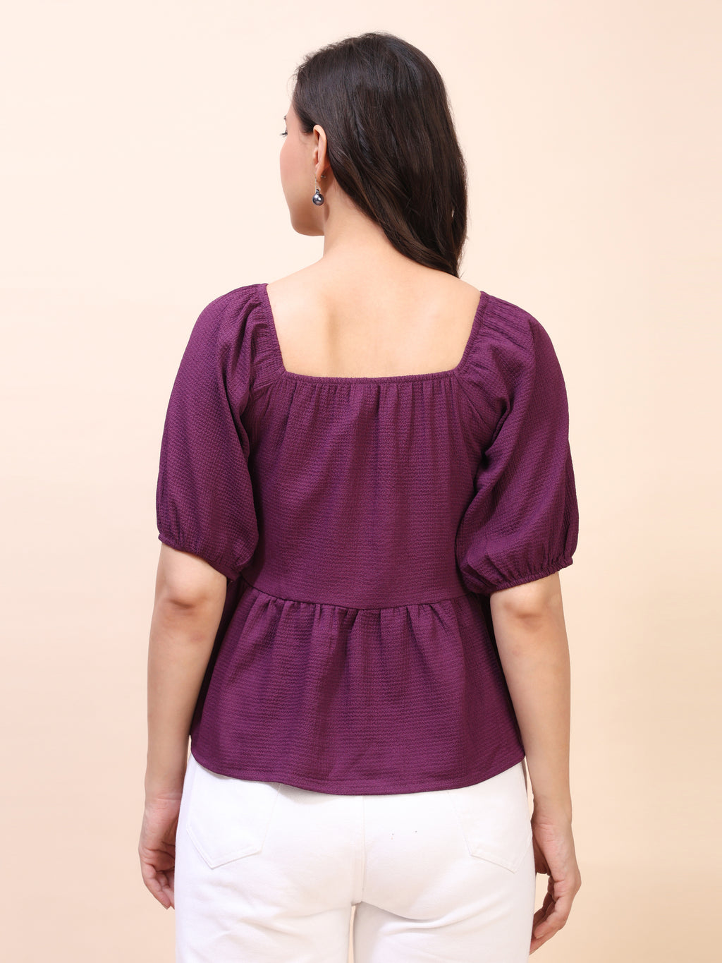 Ruffle Detail Square Neck Peplum Top