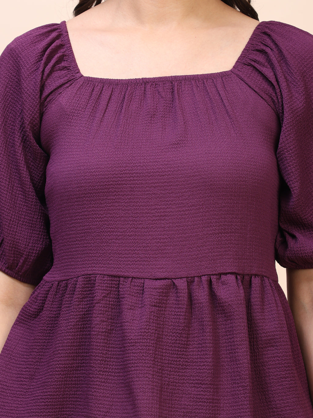 Ruffle Detail Square Neck Peplum Top