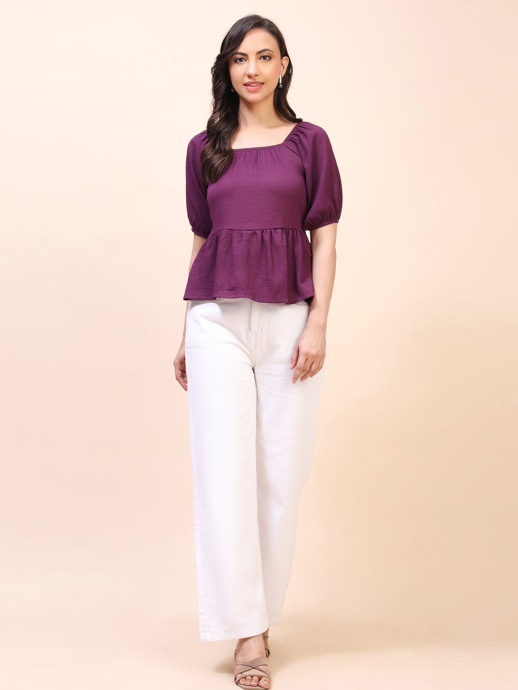 Ruffle Detail Square Neck Peplum Top