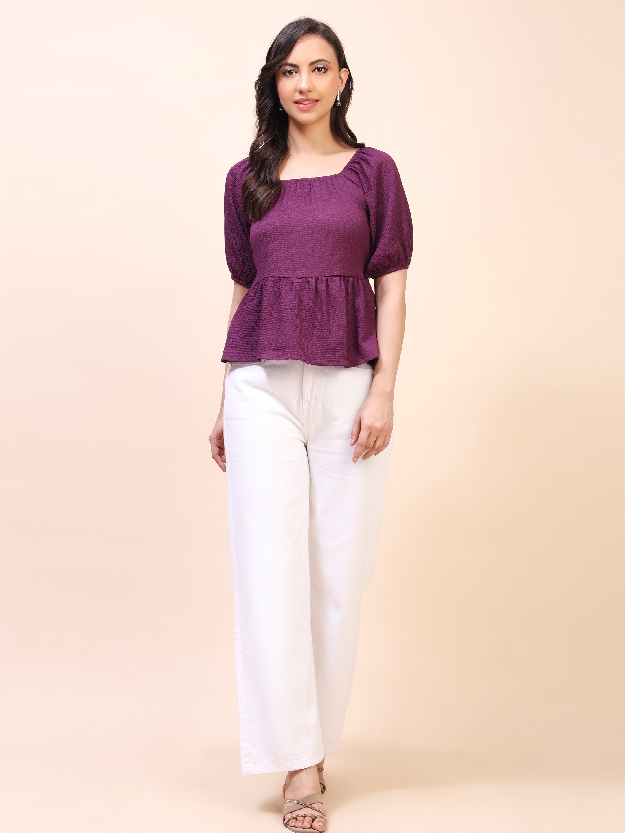 Ruffle Detail Square Neck Peplum Top