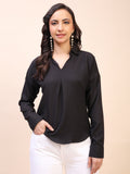 V-Neck Pleat Detail Full-Sleeve Top